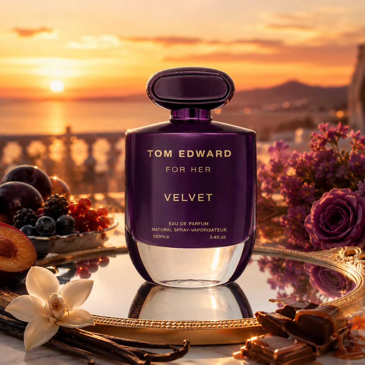 TOM EDWARD Eau de Parfum Tom Edward Velvet for Her Damenduft Fruchtig Süß Gourmand e100 ml, Hergestellt in UK, Luxus Damenduft, Langanhaltend, Schone Verpackung