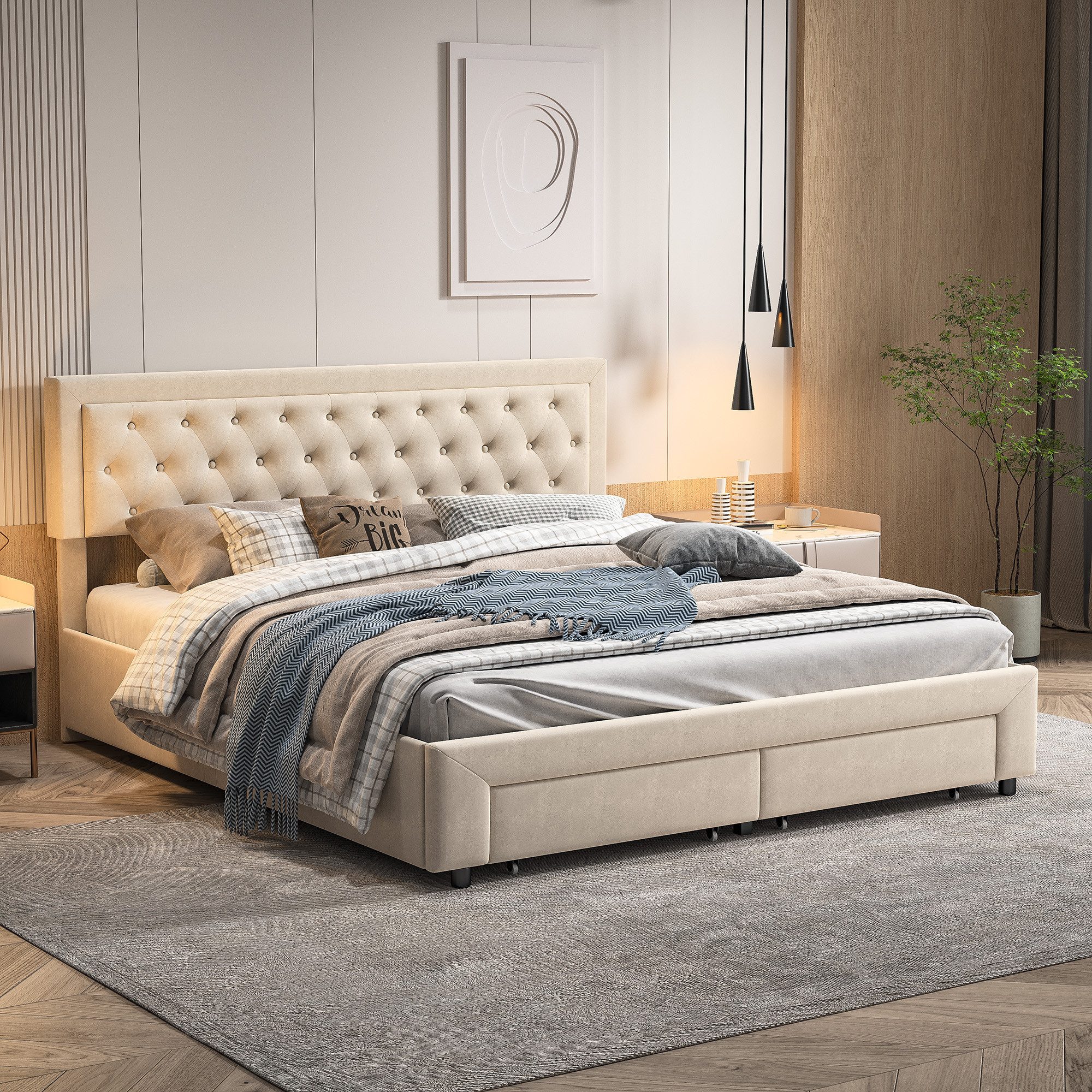 Furnishings Home Polsterbett Doppelbett Stauraumbett, Mit 2 Schubladen + Be günstig online kaufen