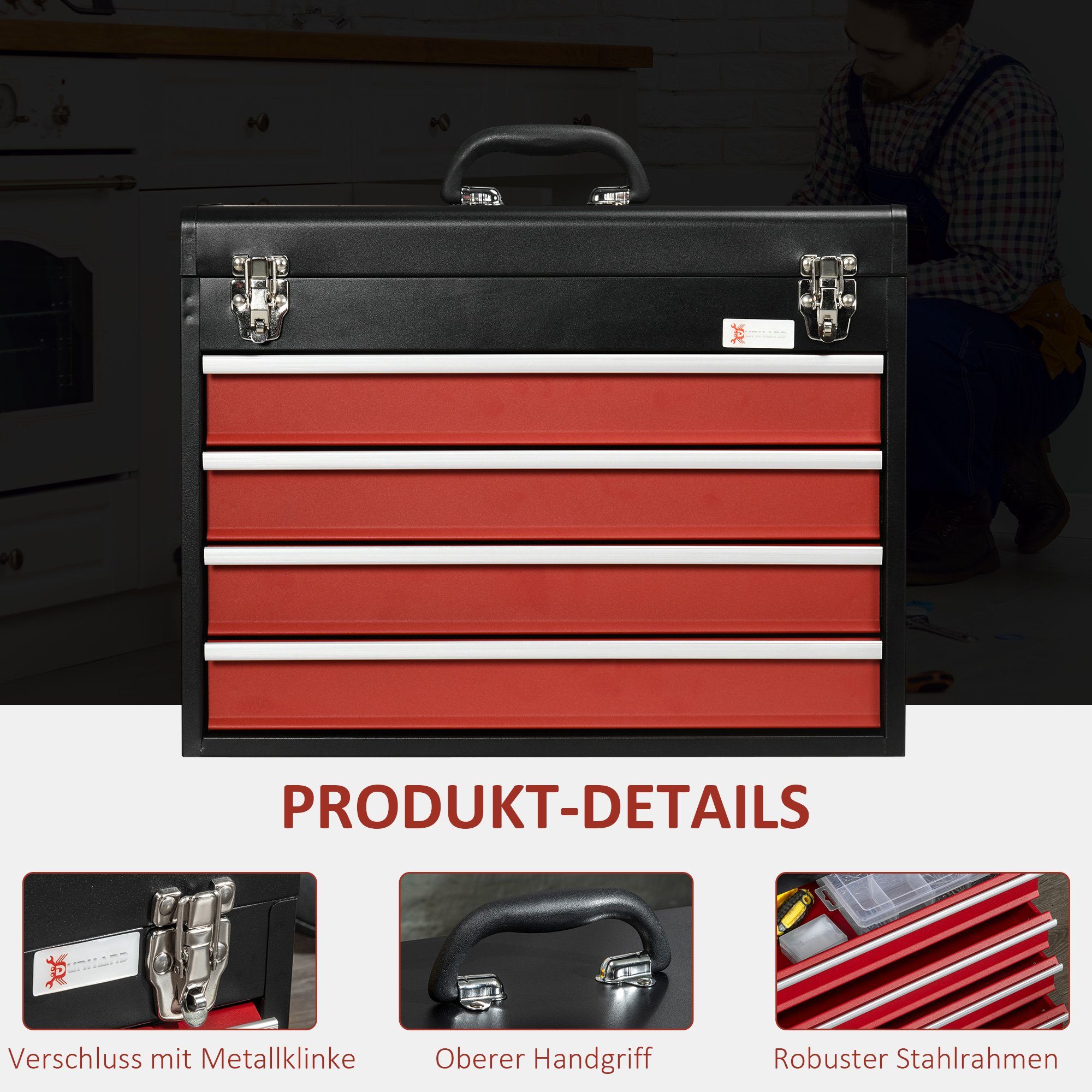 Durhand Werkzeugbox Werkzeugkoffer, x St., cm x (Set, abschließbar x 51 Schubladen, Werkzeugkiste), 22 4 39.5 1 B,H,T: 1