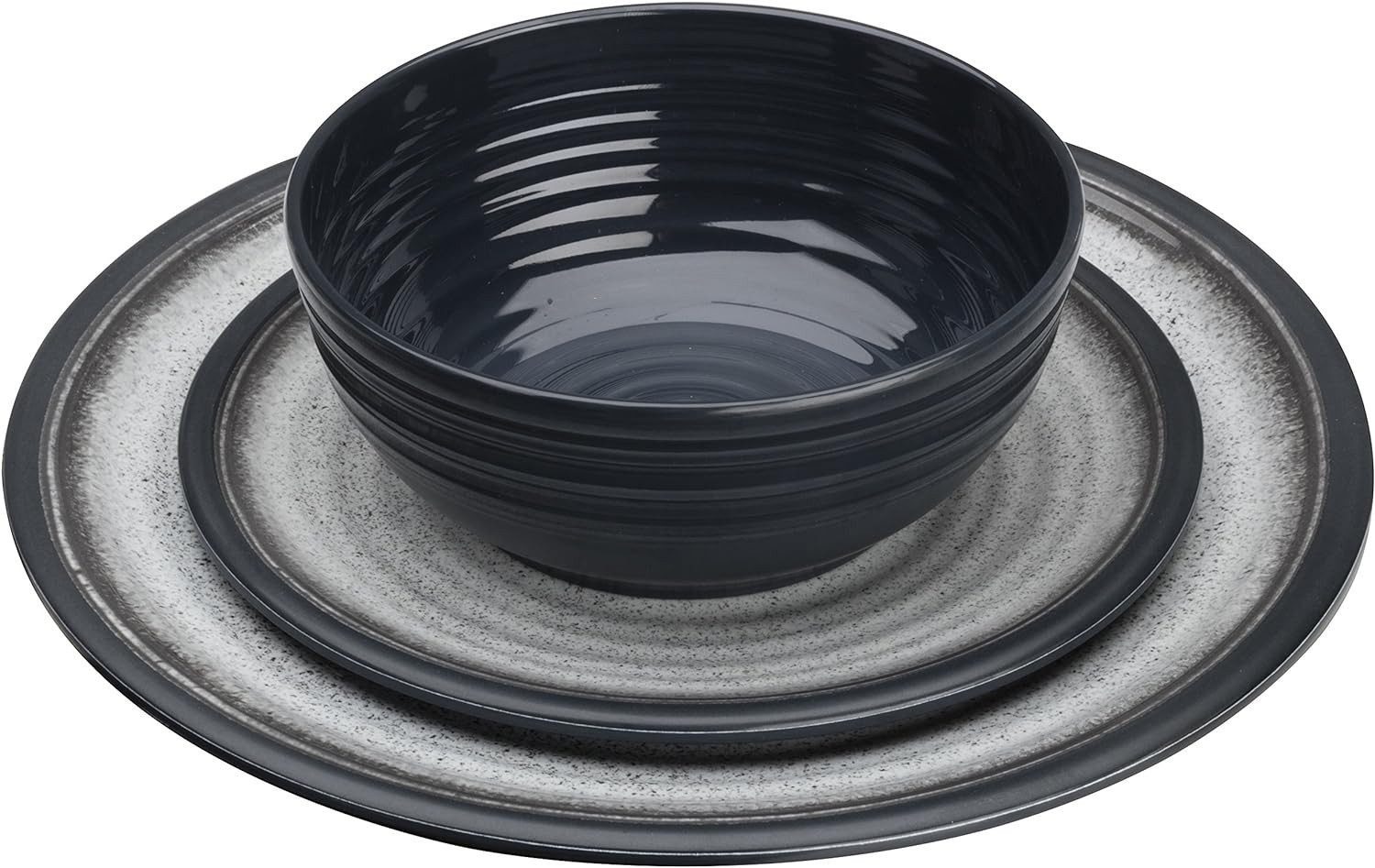 HEKERS Geschirr-Set 100% Melamin Geschirr Granit, 1 Personen, Melamin, Bruchsicheres, leichtes Melamin Geschirr für Haushalt & Outdoor