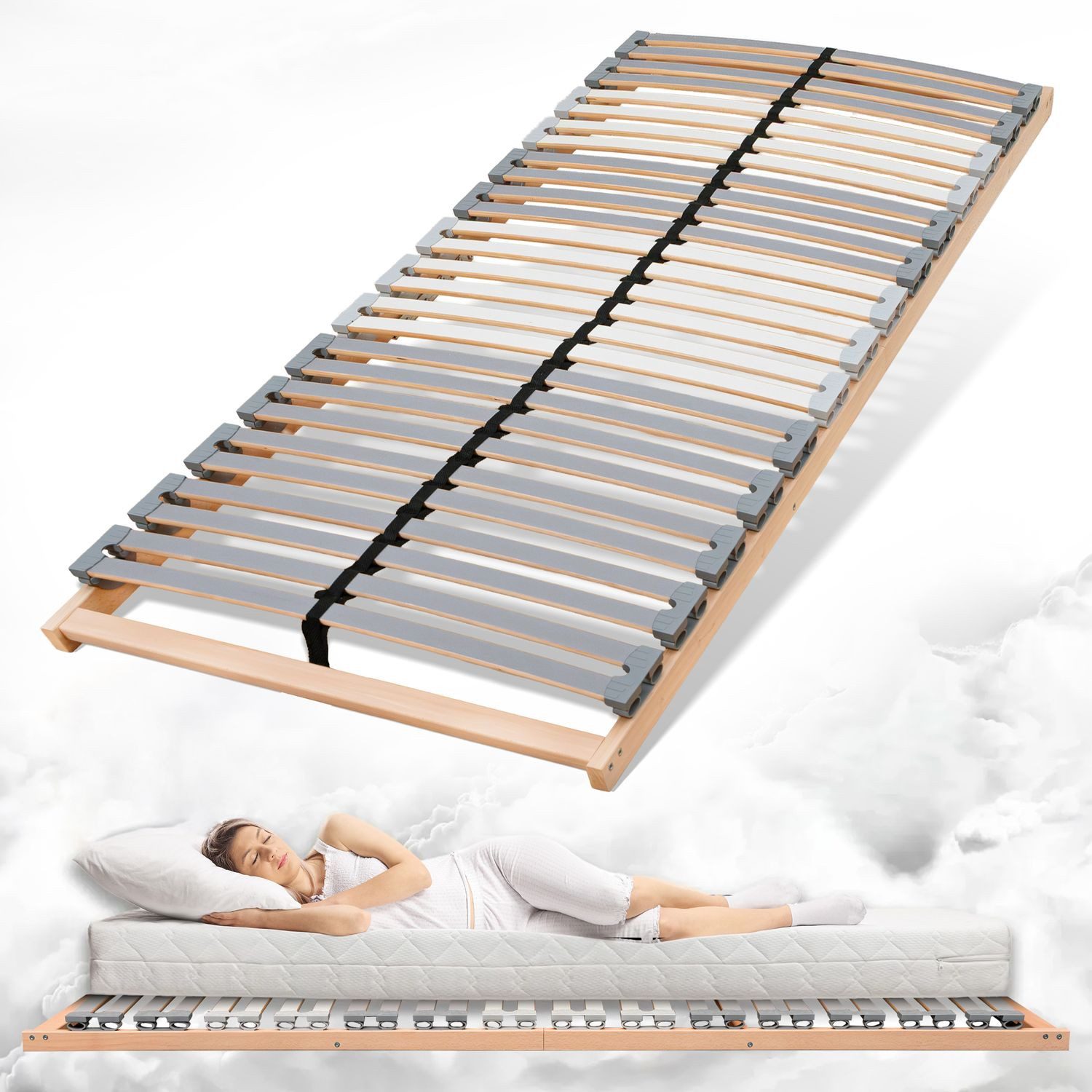 Lattenrost EasyLat, Coemo, Kopfteil nicht verstellbar, Fußteil nicht verstellbar, 90x200, Holzlattenrost ergonomischer Lattenrahmen Selbstmontage
