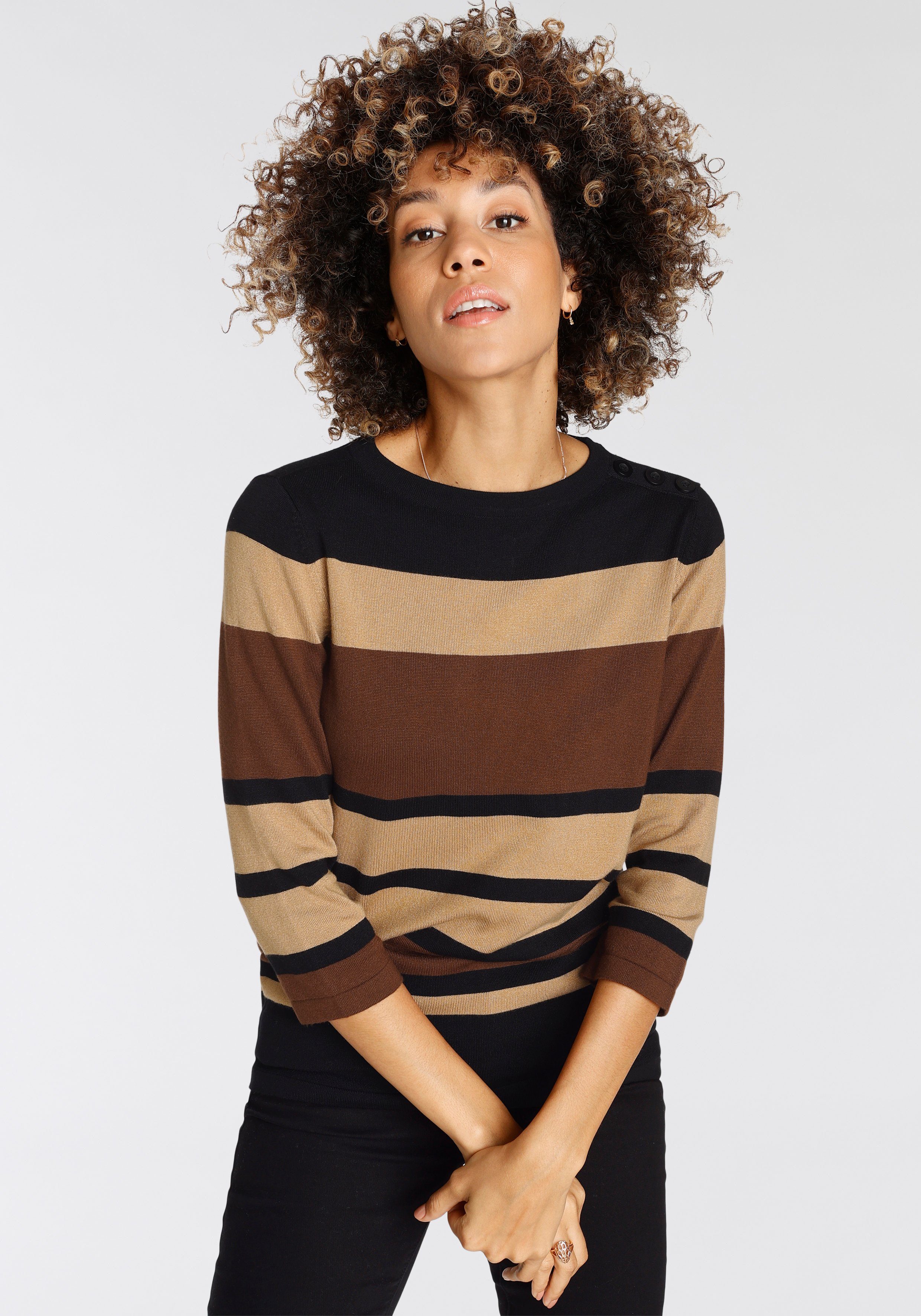 Boysen's 3/4 Arm-Pullover im modischen Streifen-Design mit Zierknopfleiste