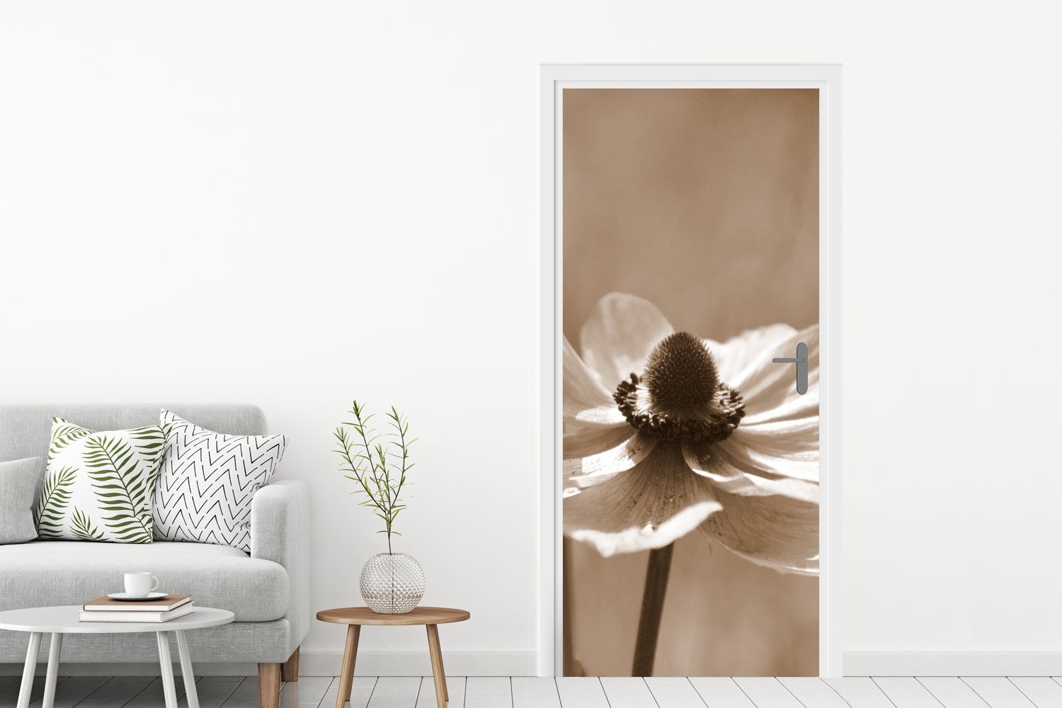 Türtapete Tür, MuchoWow cm 75x205 Matt, St), Fototapete für (1 Sepia-Fotodruck, der Anemone Türaufkleber, Blume bedruckt,