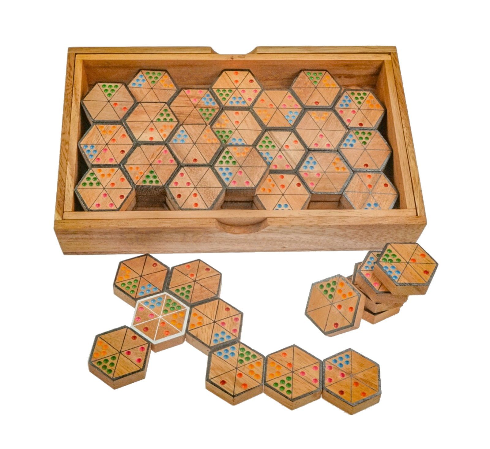Spieler einem Holzspiele 63 6 Hexadomino Spiel, Spielsteinen - für Holzkasten mit bis in Logoplay 2 Holzspielzeug