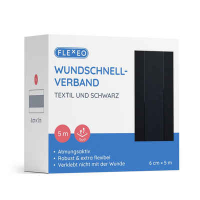 FLEXEO Wundpflaster Wundschnellverband (1 St), Zuschneidbares Pflaster, Textil schwarz 6cmx5m