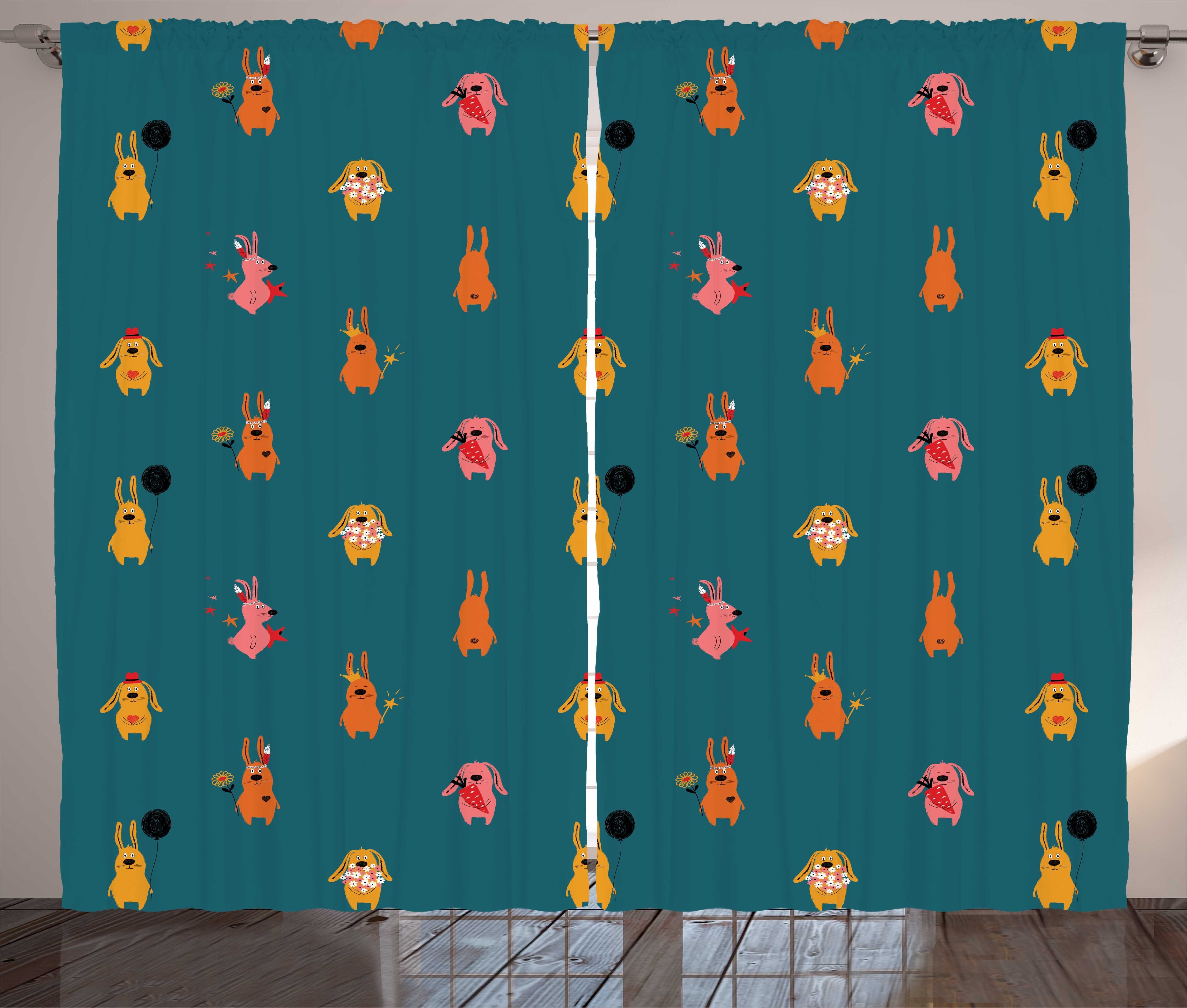 Gardine Schlafzimmer Kräuselband Vorhang mit Schlaufen und Haken, Abakuhaus, Kindergarten Bunte Childish Kaninchen