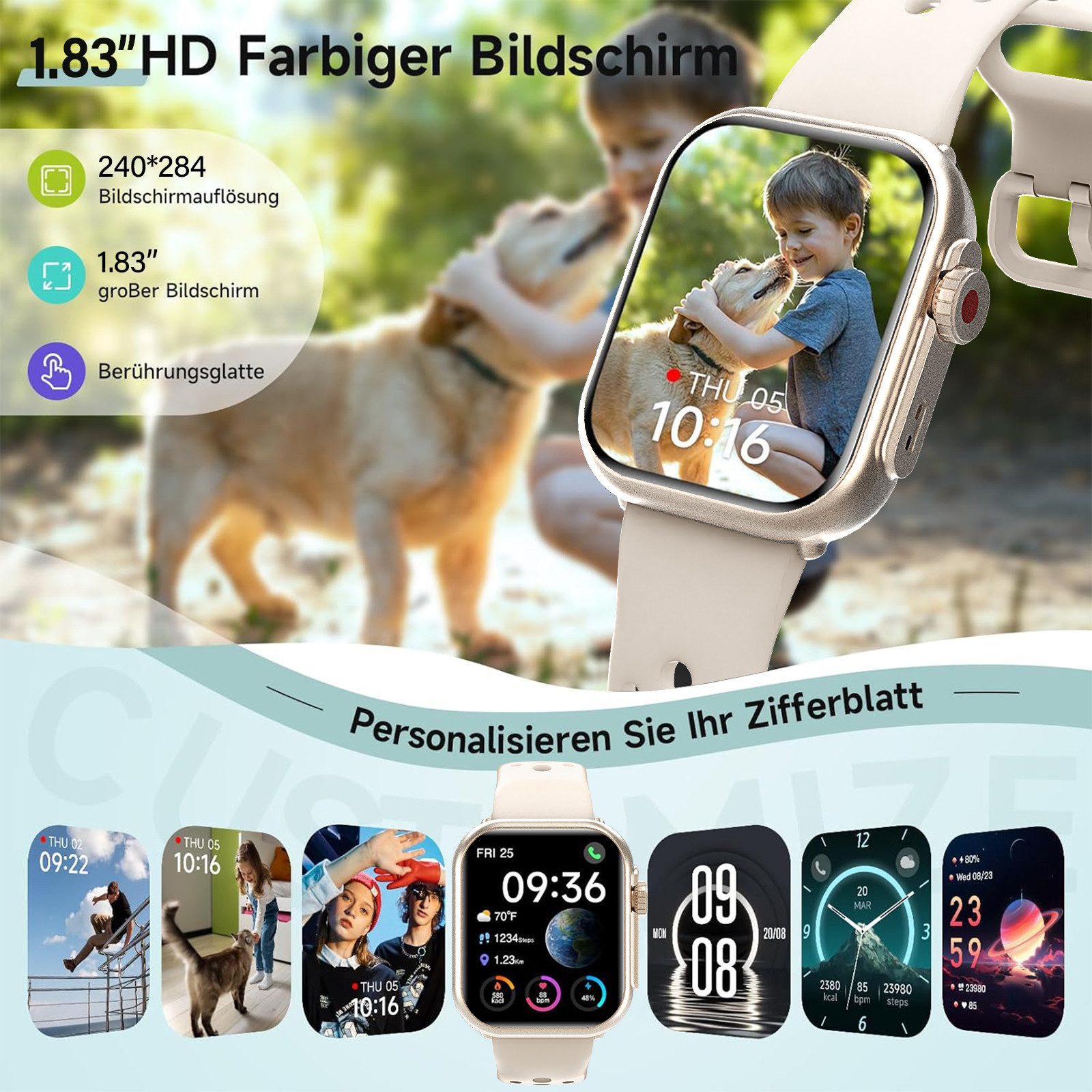 ANYSUN Smartwatch Damen Herren mit 1000mAh Akku, Smartwatch (4.65 cm/1,83 Zoll) Fitness Tracker Uhr für Damen Herren 30 Tage Ultralange Standby, 24H Telefonfunk – Bild 5 von 5