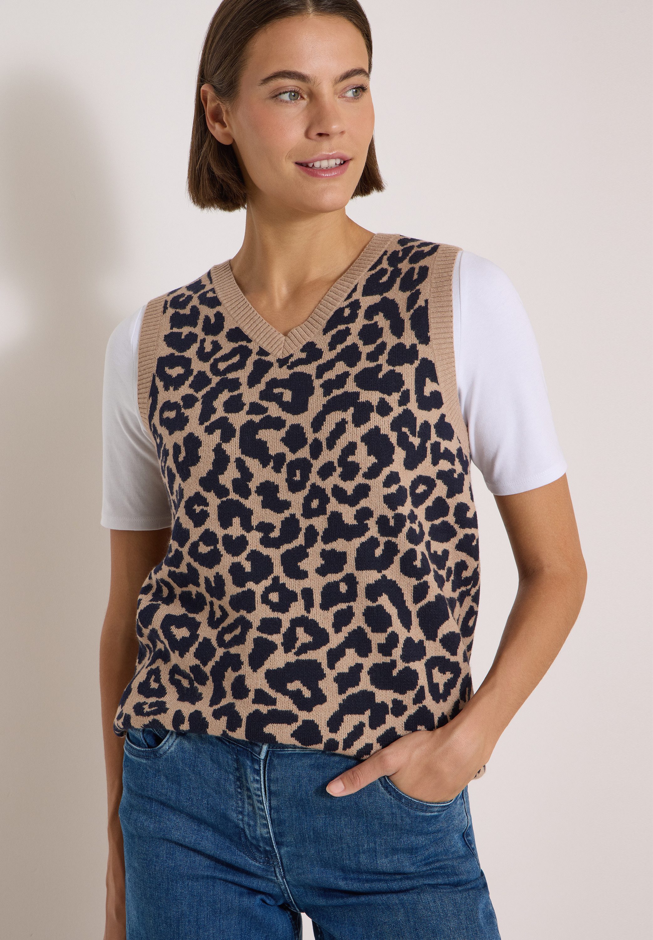 CECIL Pullunder Sommer-Weste mit V-Neck und Leo-Muster