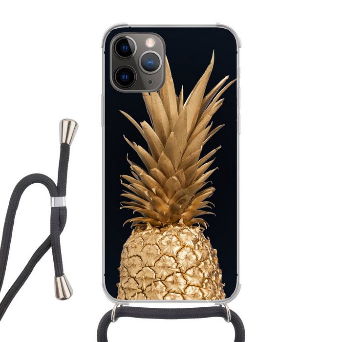MuchoWow Handyhülle Ananas - Gold - Farbe - Schwarz - Obst - Luxus Handyhülle Telefonhülle Apple iPhone 12 Pro Max