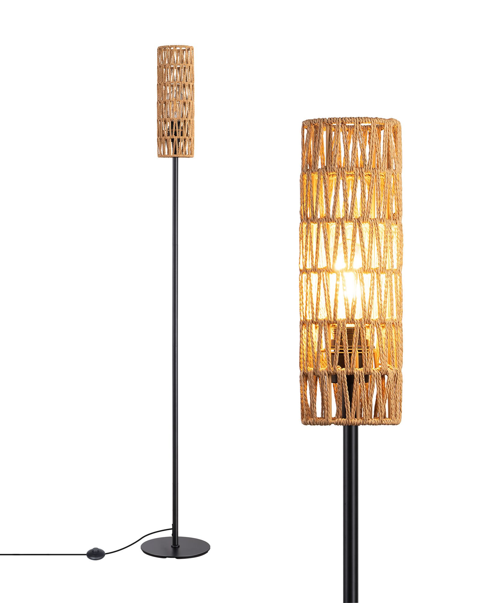 EDISHINE Stehlampe Wohnzimmer 165cm, LED wechselbar, warmweiß, LED Stehleuchte mit Lampenschirm aus gewebtem Seil