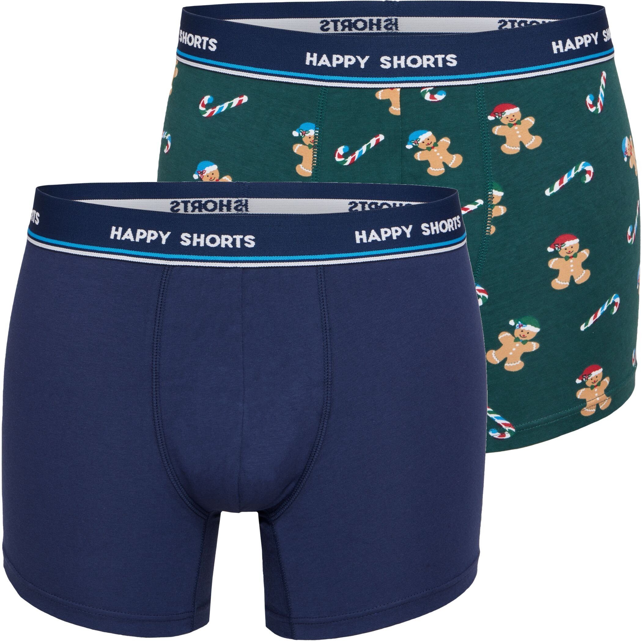 HAPPY SHORTS Trunk 2er Pack HAPPY SHORTS Jersey Short Pant Weihnachten Lebkuchenmann Grün (1-St)