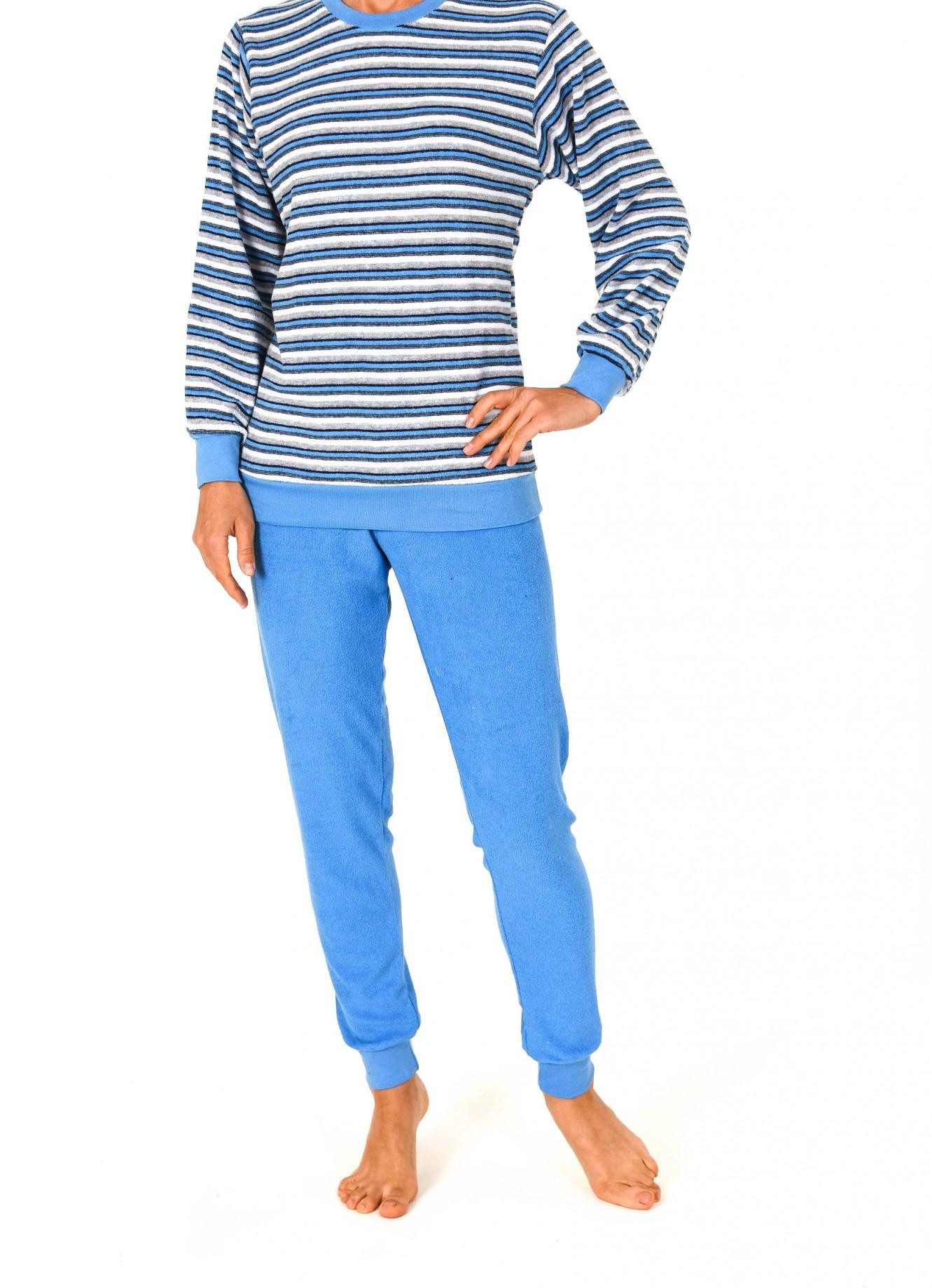 RELAX by Normann Pyjama Frottee Schlafanzug mit Bündchen, geringelt, Rundhals