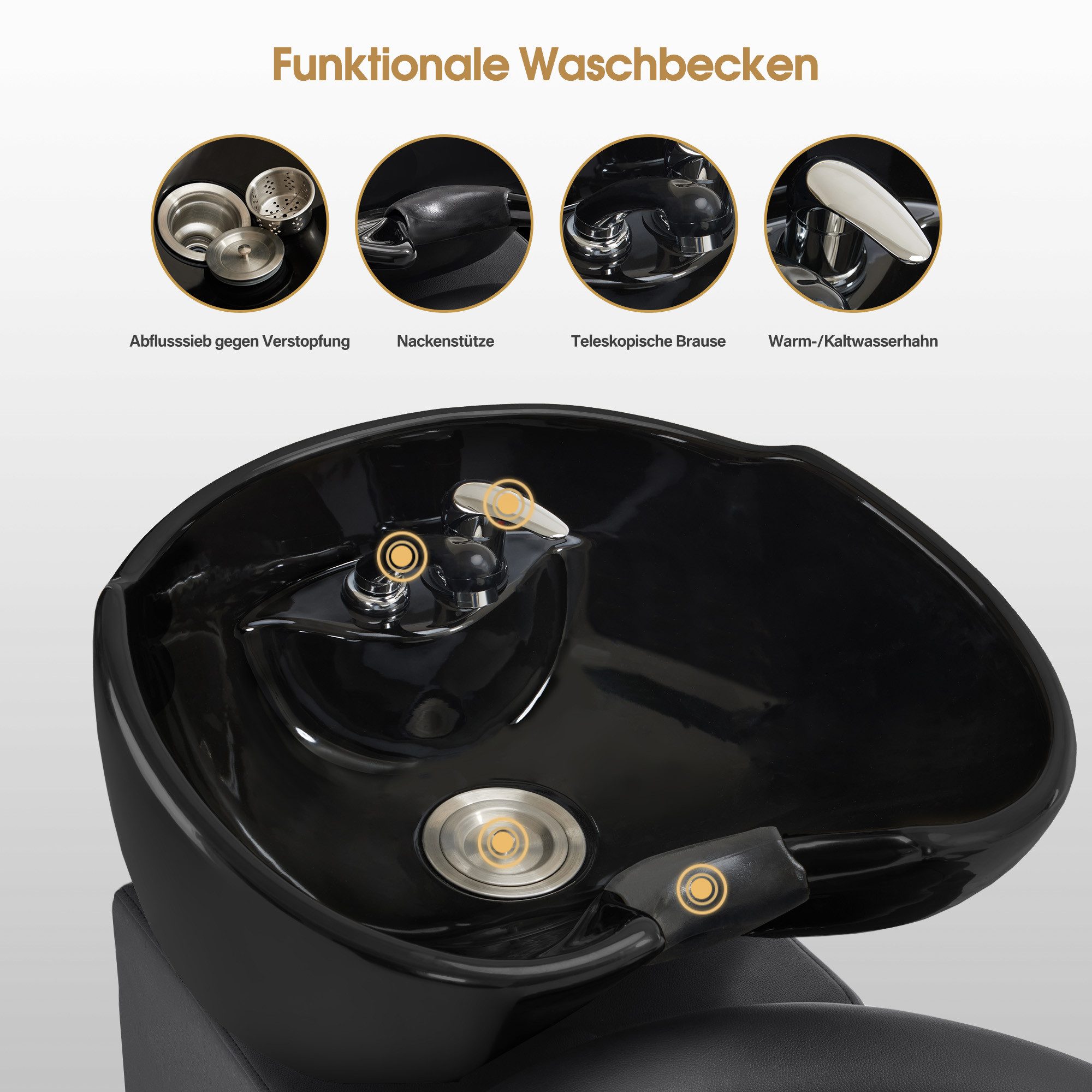 Barberpub Waschbecken Barberpub Friseurstuhl mit Waschbecken Retro 8037, Rückwärtswaschsessel, mit Fußhocker, Waschbecken aus Keramik – Bild 4 von 5