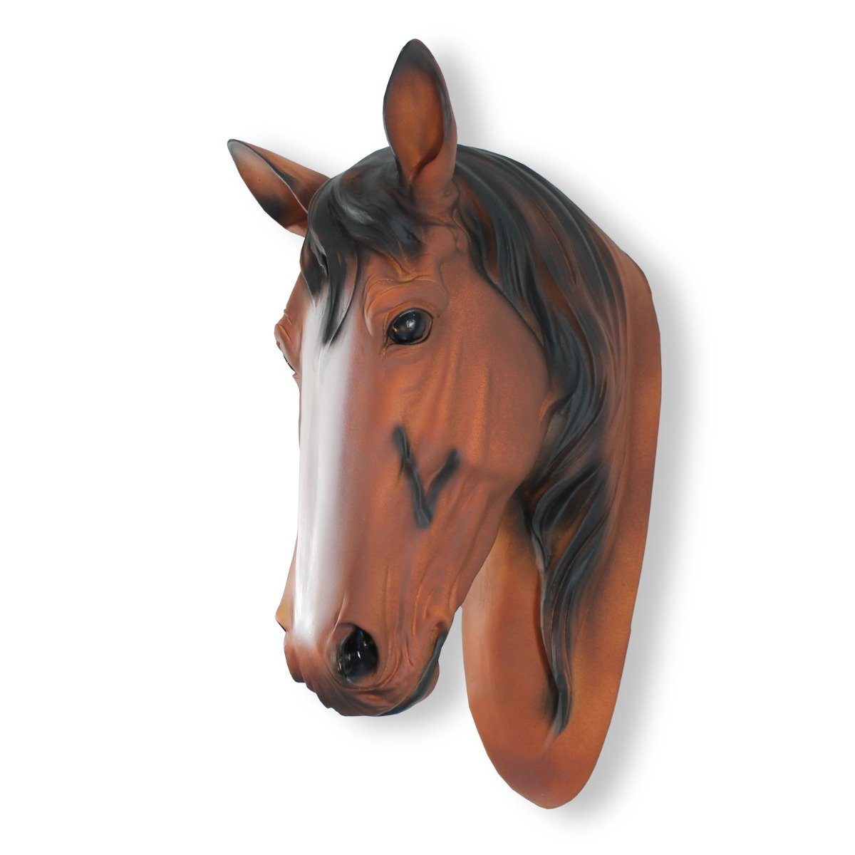 colourliving Tierfigur Pferdekopf Büste Pferd braun Dekofigur Tierdeko, Handbemalt, Wetterfest, Detailreich, Wandmontage