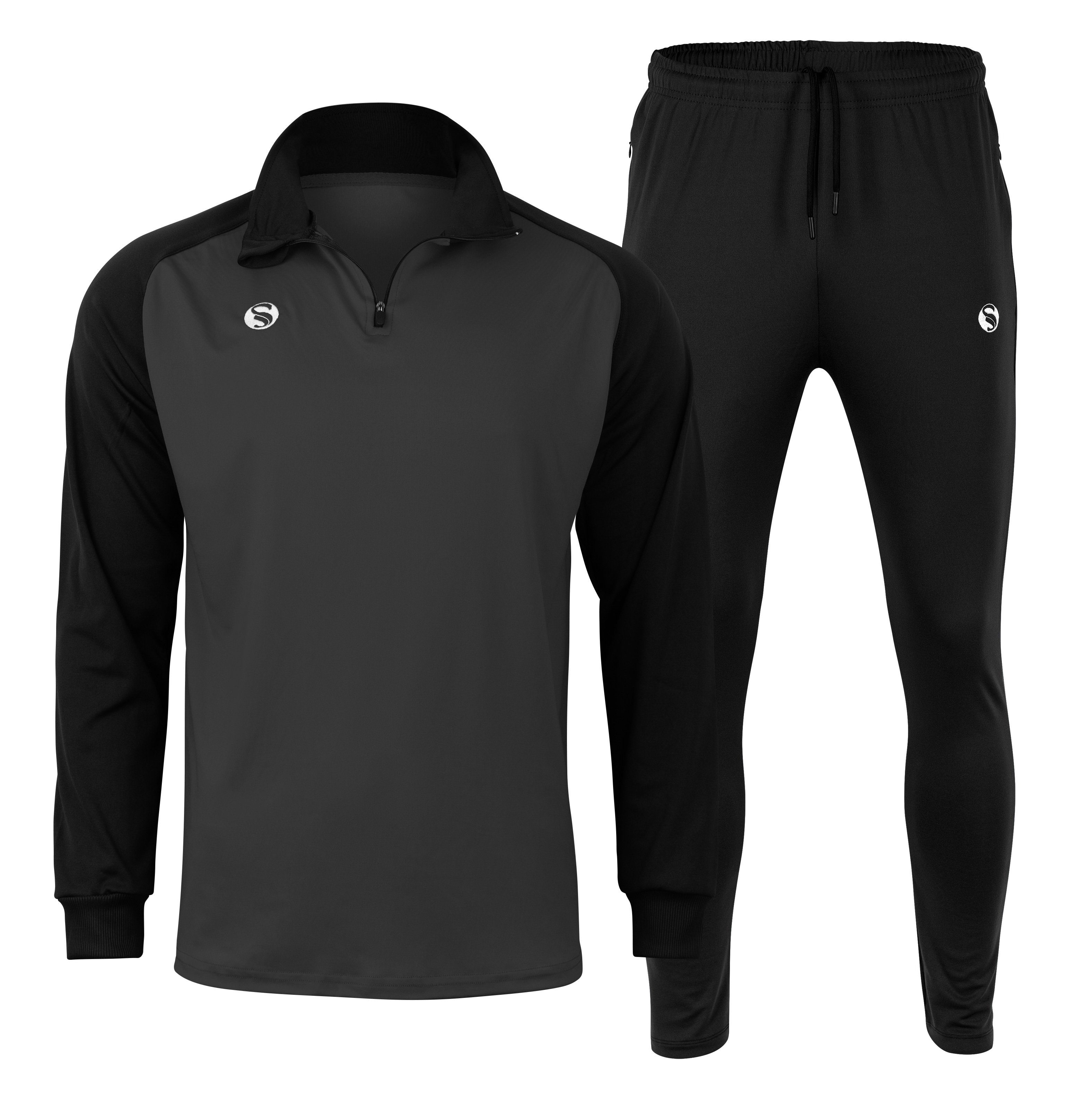 bequemer 1/4 und Trainingsanzug Tracksuit, Soul® Stark "WARM Reißverschluss Herren, für Seitentaschen Trainingshose), (Trainingsshirt Anthrazit-Schwarz Trainingsanzug und UP" mit