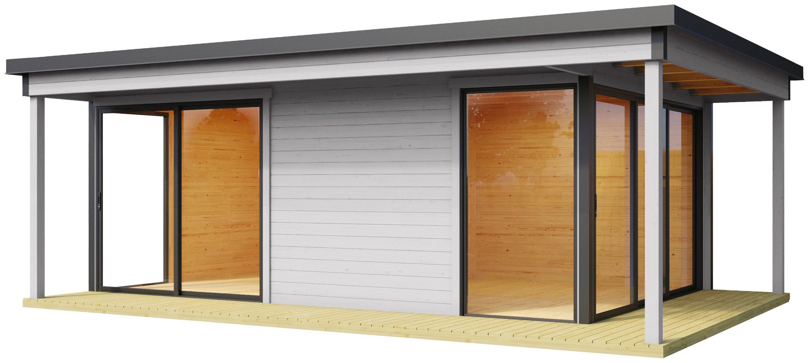 LASITA MAJA Gartenhaus Domeo 3 Loggia Lichtgrau, BxT: 608,4x418,9 cm, (Set),  mit Überdachung, Position der Zwischenwand flexibel