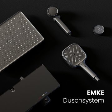 EMKE Duschsystem Brausegarnitur mit Thermostat Bluetooth-Steuerung Entwässerung, Höhe 113 cm, 4 Strahlart(en), Regendusche,Kinderdusche,Bluetooth,Anthrazit Matt