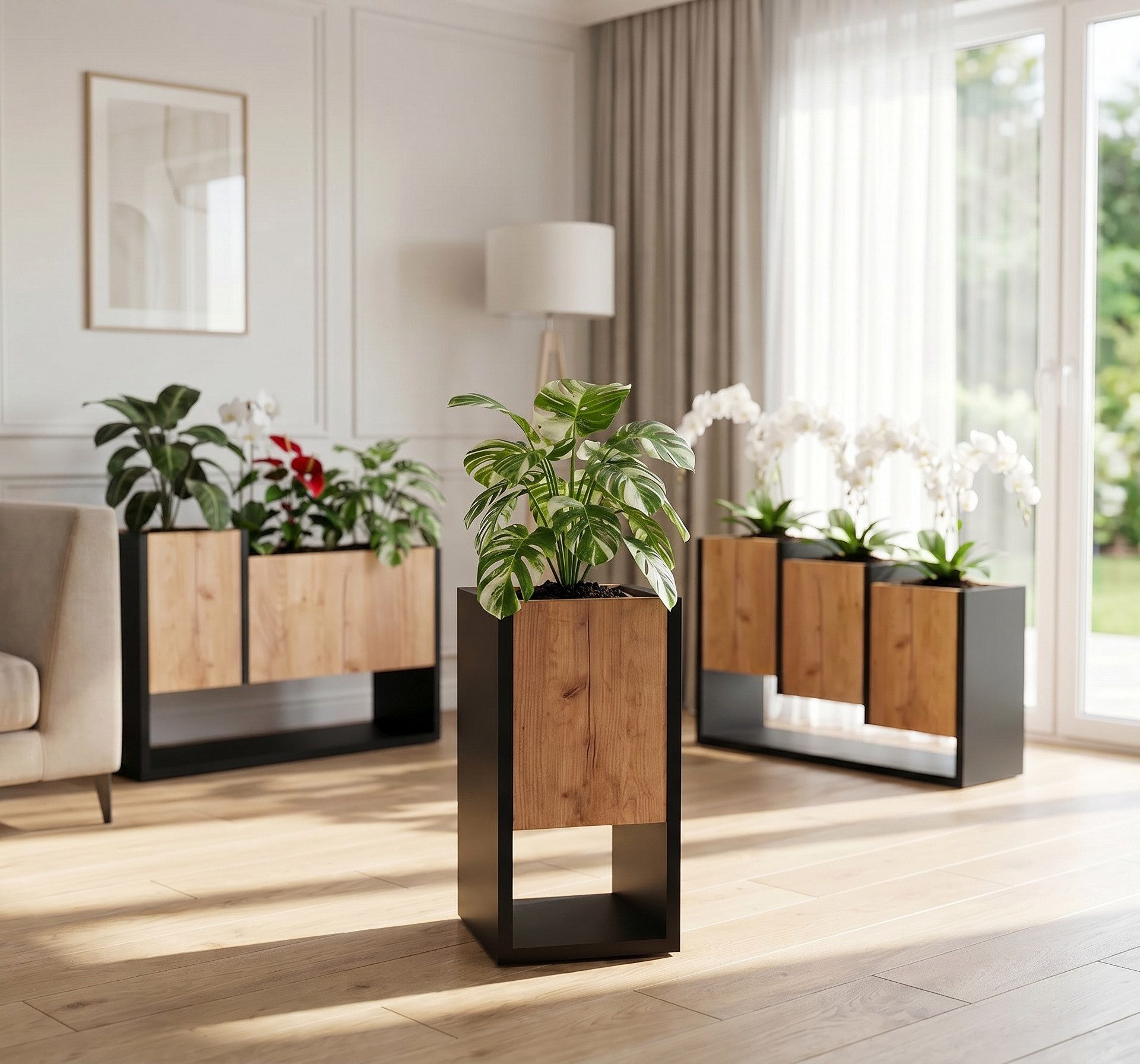 TREND WERK Blumenständer Blumentopf Pflanzenregal Pflanzenständer Holzoptik Wohnzimmer (Einzelner Pflanzenständer Loft-Design 22,6x45x22,6 cm), 18mm Spanplatte  – Bild 4 von 5