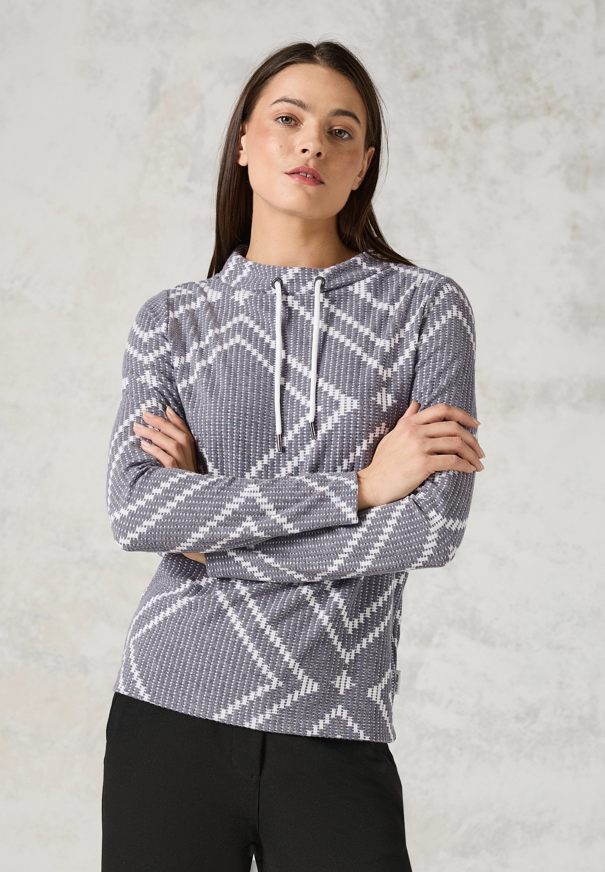 CECIL Langarmshirt mit Tunnelzugband am Kragen