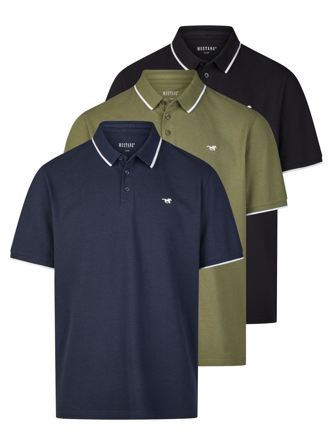 MUSTANG Poloshirt Herren Polohemd Pablo 3er-Set Regular Fit (Vorteilspack, 3-tlg) Basic Sommer Shirt aus 100% Baumwolle