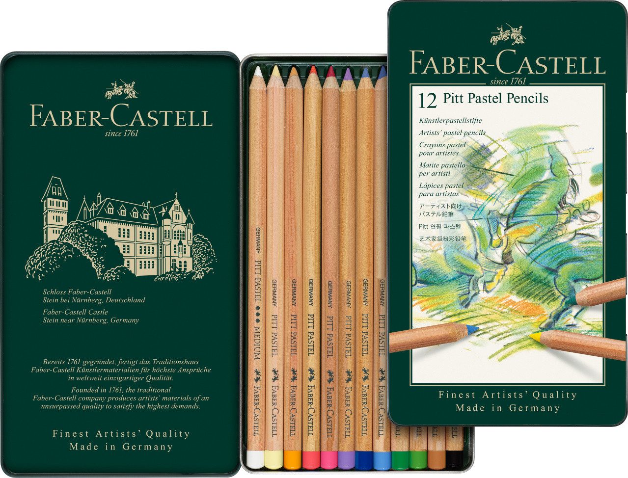 Faber-Castell Buntstift Pitt Pastell, Künstlerpastellstifte, 12er Set im Metalletui