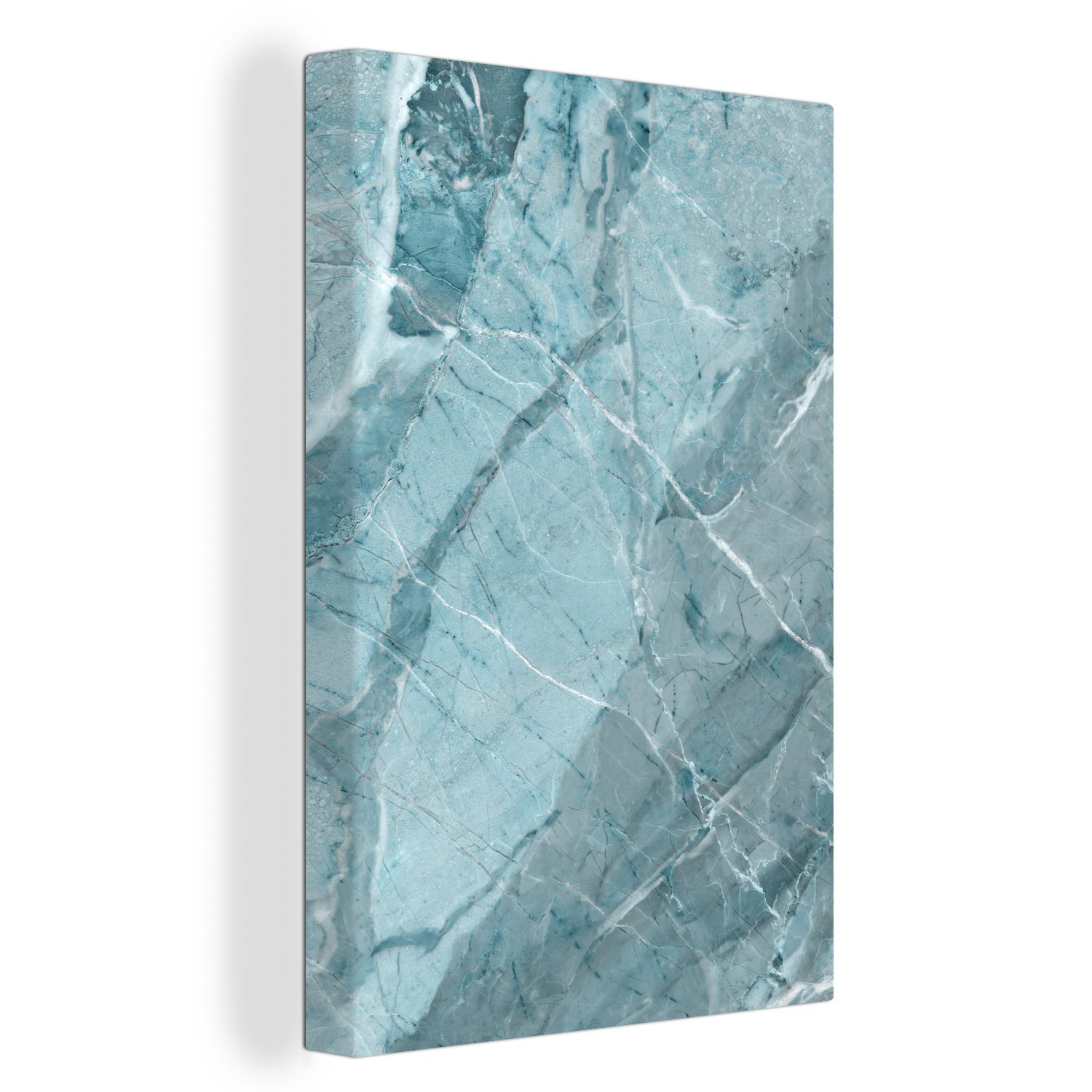 OneMillionCanvasses® Leinwandbild Blau - - bespannt Gemälde, St), 20x30 Leinwandbild Zackenaufhänger, cm Weiß (1 fertig - inkl. Kristalle Granit