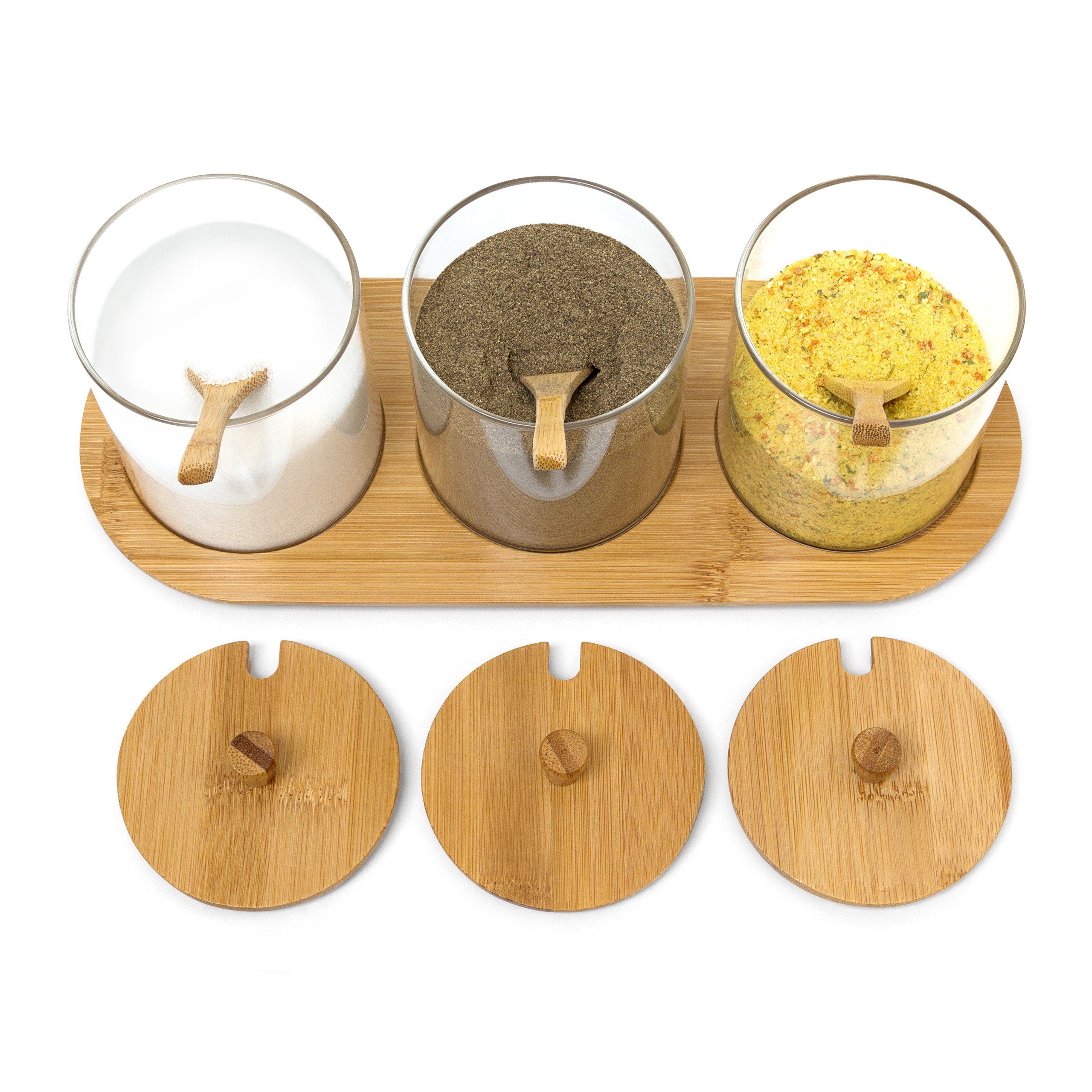 relaxdays Gewürzbehälter Gewürzgläser JIAO, Bambus günstig online kaufen