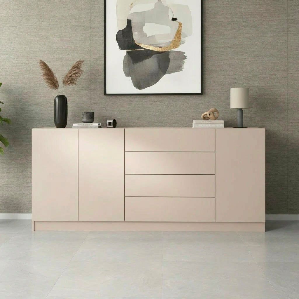 borchardt Möbel Sideboard Vaasa, Kommode mit 3 Türen und 4 Schubkästen auf Kugelführungen, Sideboard Breite 190 cm, Höhe 79 cm, mit Push-to-open-Funktion