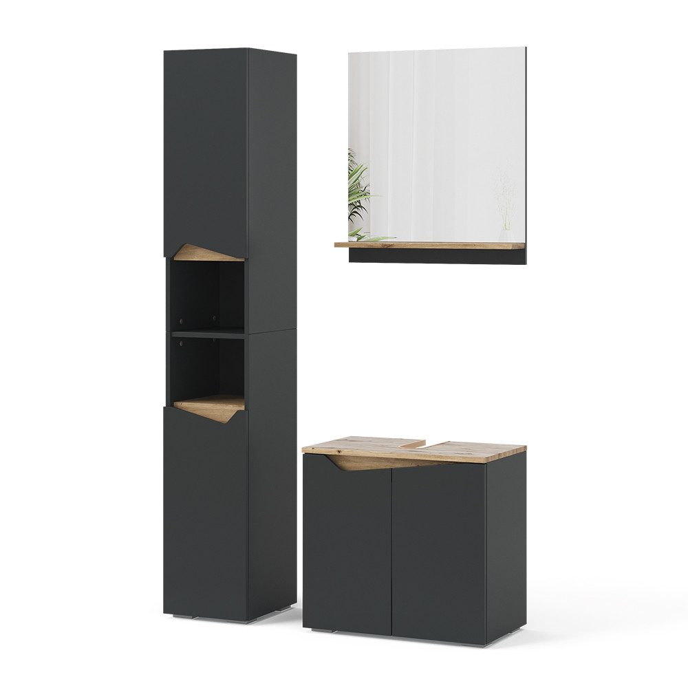 Vicco Badmöbel-Set Marelle, Anthrazit/Artisan-Eiche, 3 Teile, günstig online kaufen