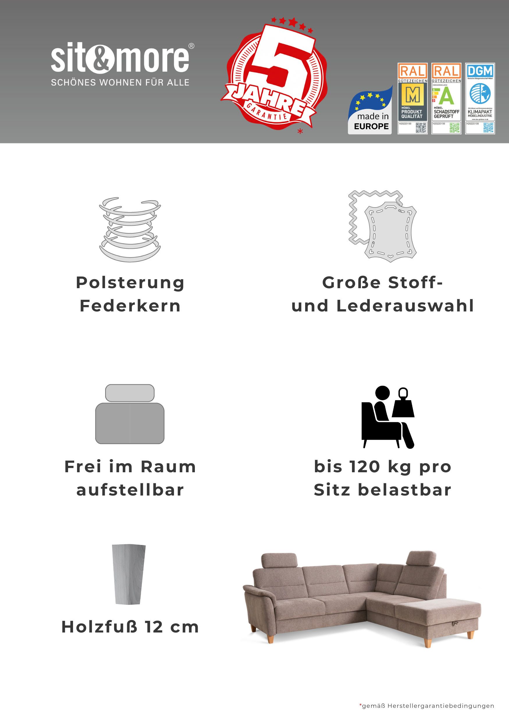 Home affaire Wohnlandschaft Palmera U-Form, B: 308 cm, optional Schlaffunktion & Bettkasten, Federkern