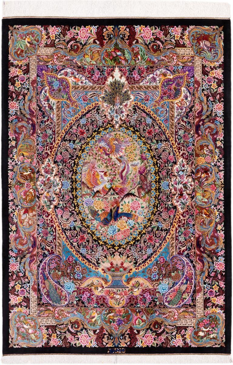 Nain Trading Seidenteppich Ghom Seide Signiert Ali Mohammadi 137x198 Handgeknüpfter, rechteckig, Höhe: 3 mm