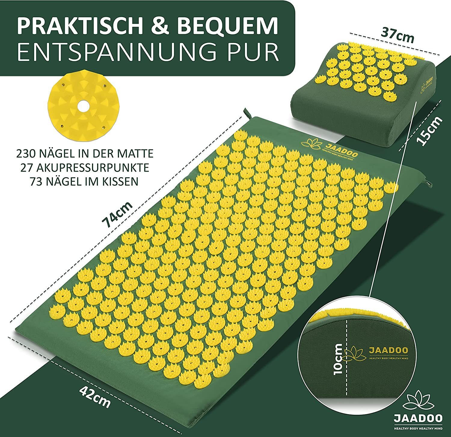 riijk Akupressurmatte Akkupressurmatte (Akupressurmatte mit Kissen und Tasche, Akupressurmatte, Kissen & Tasche), Akupressurmatte mit Kissen & Tasche