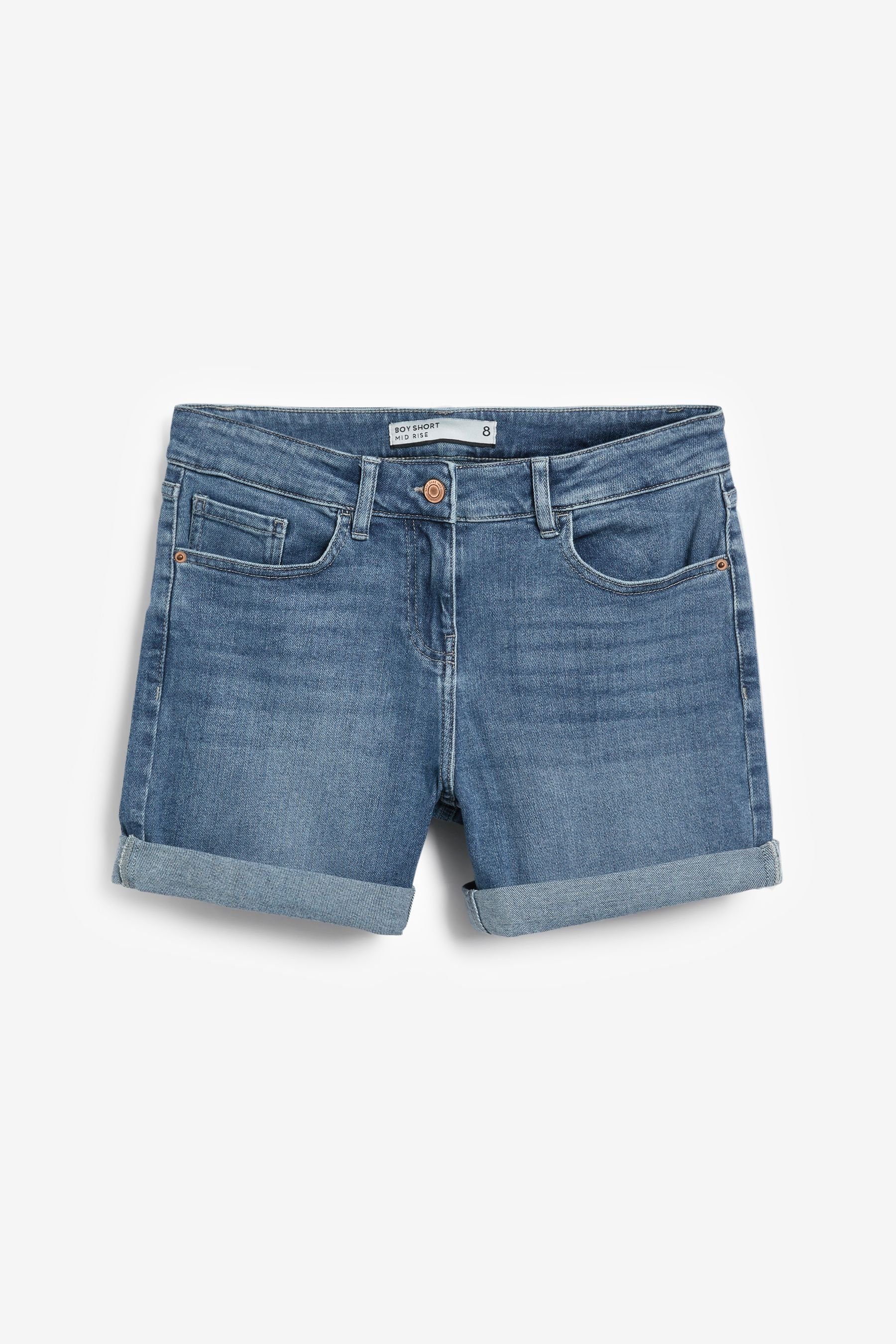 aus (1-tlg) Mid Jeansshorts Denim, Kurzgröße Boy-Shorts Next Blue