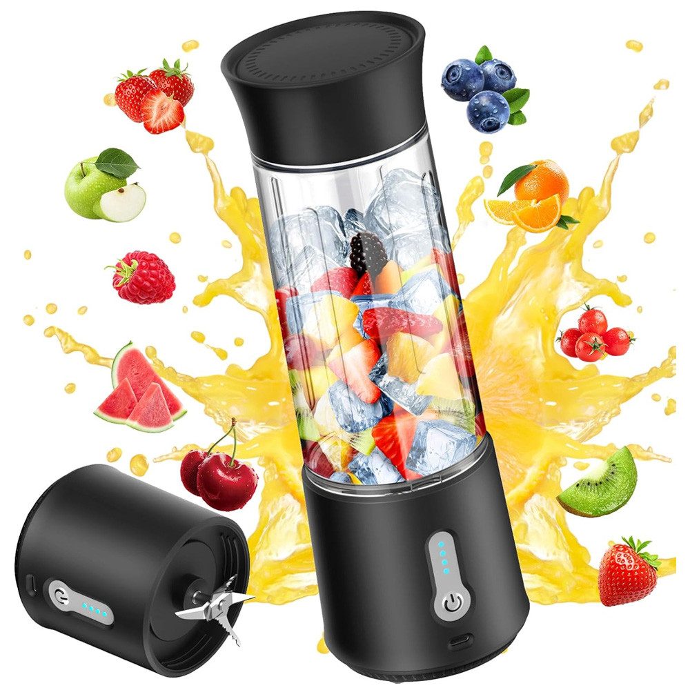 TUWENA Akku-Smoothie-Maker Tragbarer Mixer,500ml Smoothie Mixer Klein Mini Mixer Standmixer Klein, 6 Klingen, USB Aufladung Blender für Shake Milchshake Saft Babynahrung