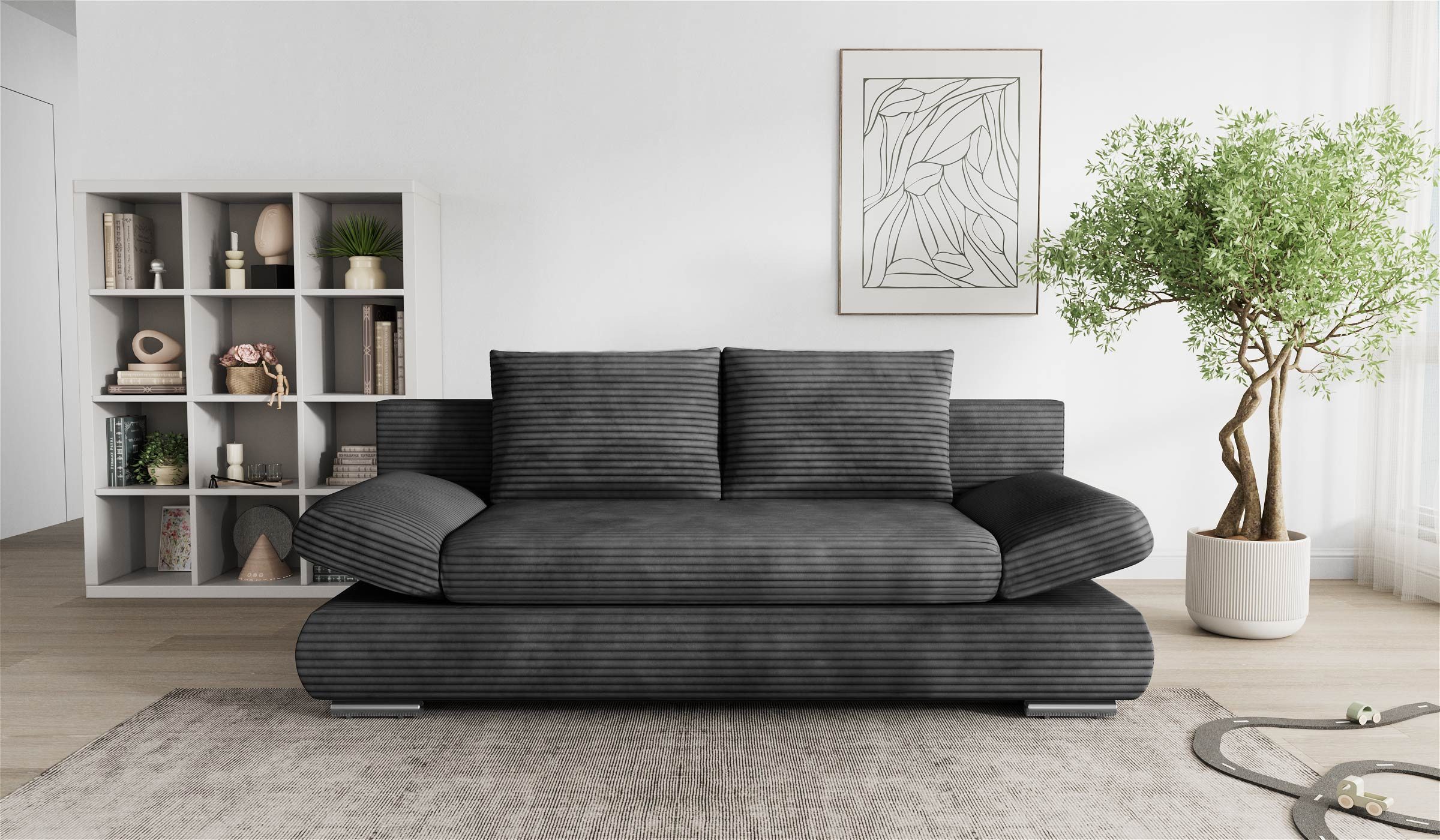 Hygger Möbelhaus Schlafsofa NEXT mit Bettfunktion 145х202 und Bettkasten, inkl. Armteilverstellung, Couch inkl. Wellenunterfederung und Federkern., Liegefläche: 145 × 202 cm. Hergestellt in Europa