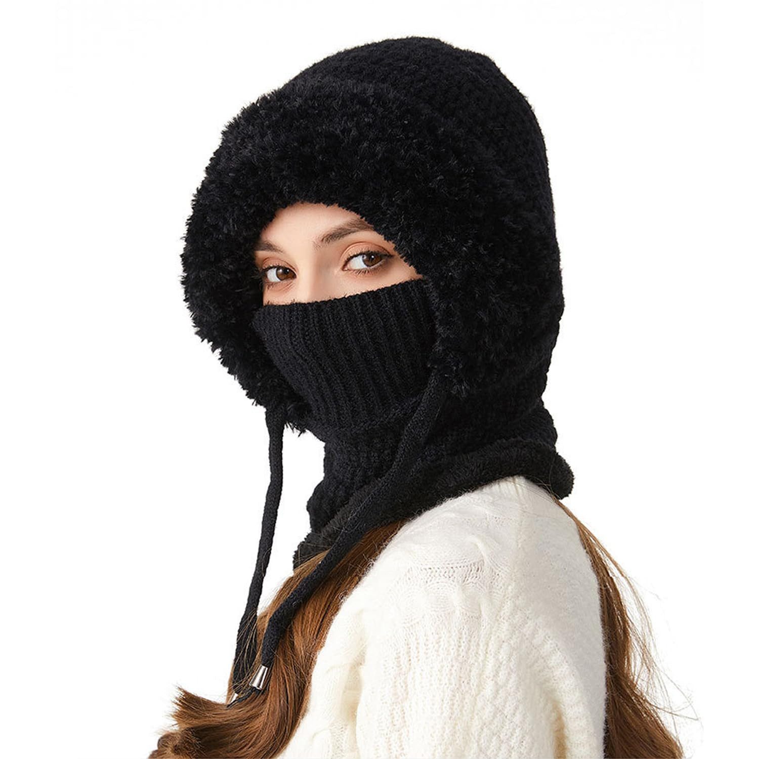 nsihing Sturmhaube 3 in 1 Beanie Mütze für Damen,Strick Sturmhaube Winddicht Wintermütze (Winter Warme Strickmütze mit Schal & Gesichtsmaske) für Outdoor Skifahren Wandern Winter Geschenk