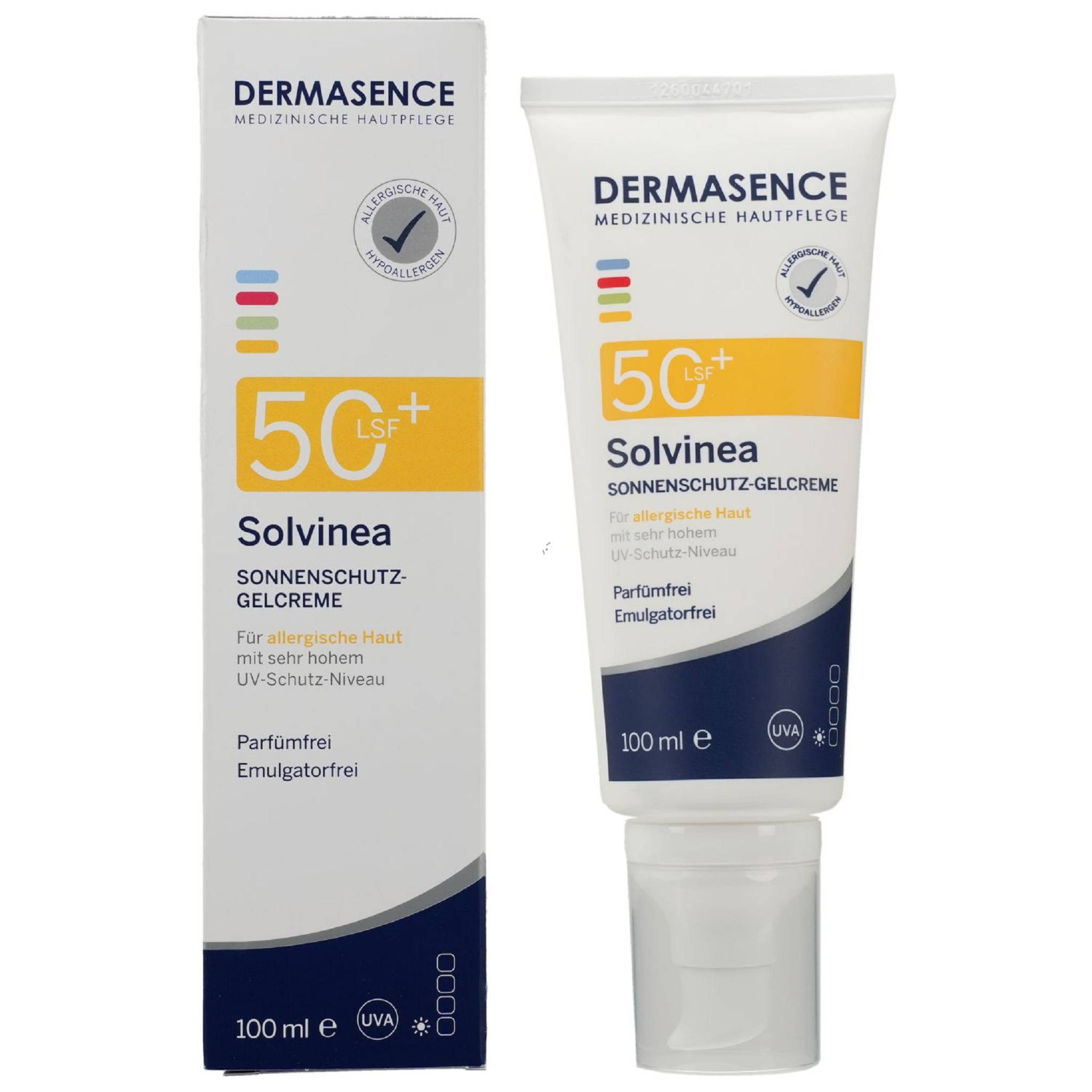 Dermasence Sonnenschutzcreme DERMASENCE Solvinea Sonnenschutz-Gelcreme LSF 50+, 100ml PZN 19488205