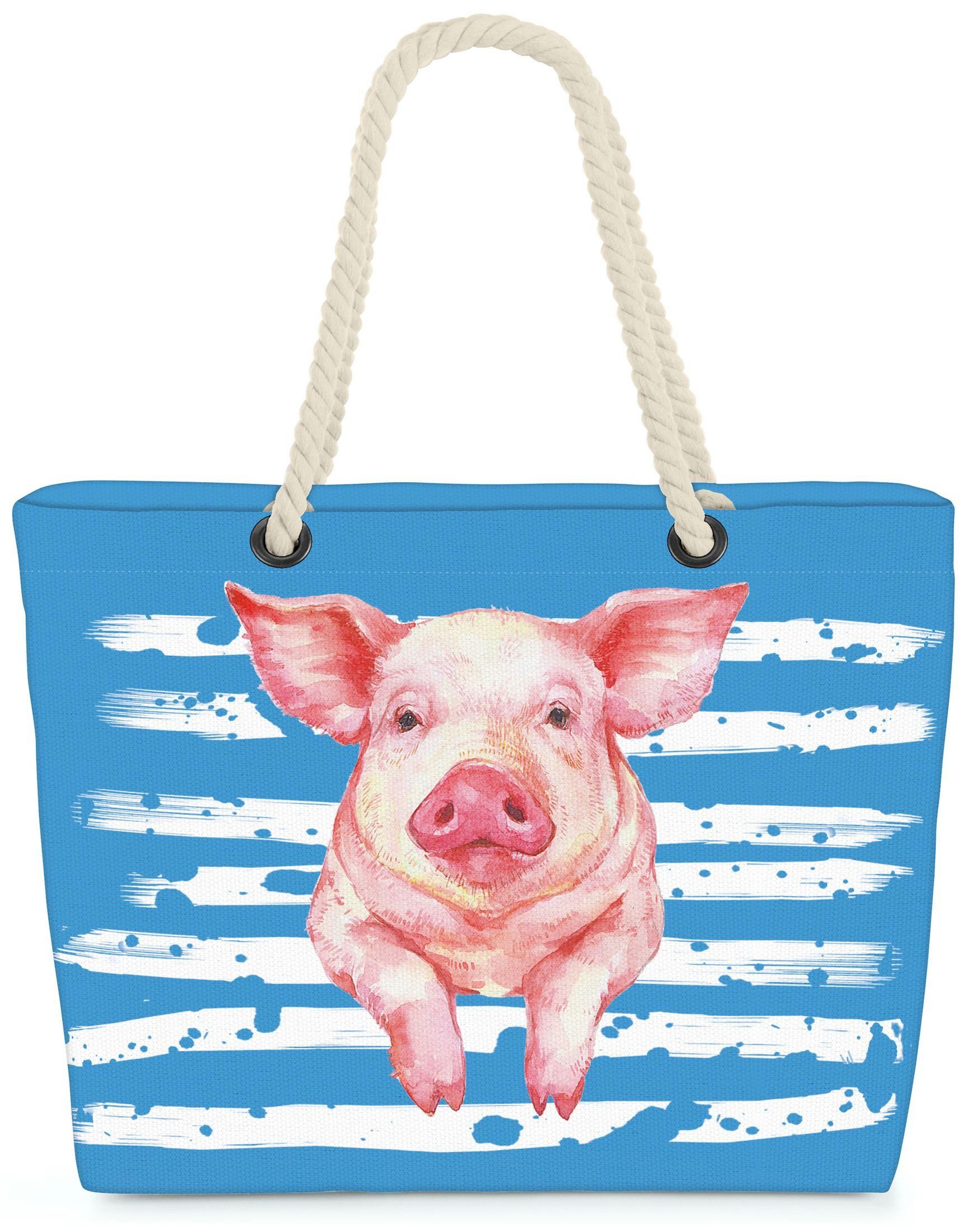 VOID Strandtasche (1-tlg), Schwein Ferkel Bauernhof Tier Babe pig blau