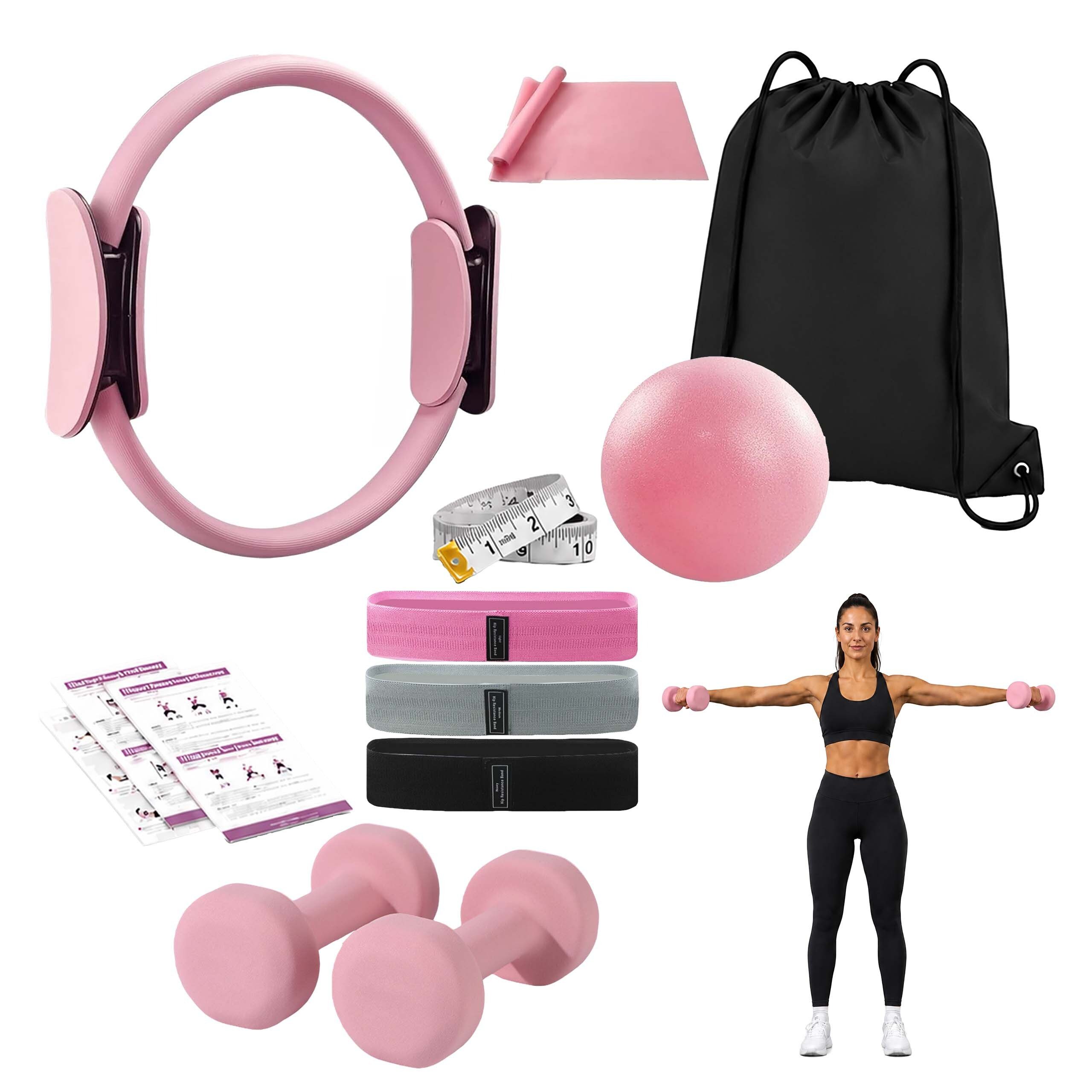 relaxdays Pilates-Ring 11-teiliges Pilates Set, Pink