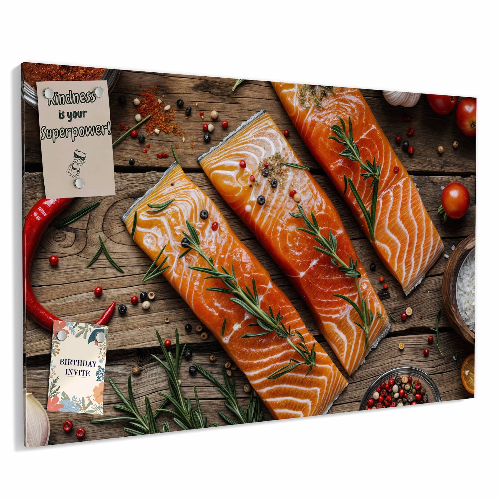 Primedeco Memoboard Metall Lachsfilets – beschreibbar & magnetisch, (Inklusive Stift, Magnete und Montagematerial, 1-tlg., 9 verschiedene Größen), Magnetisch und Beschreibbar