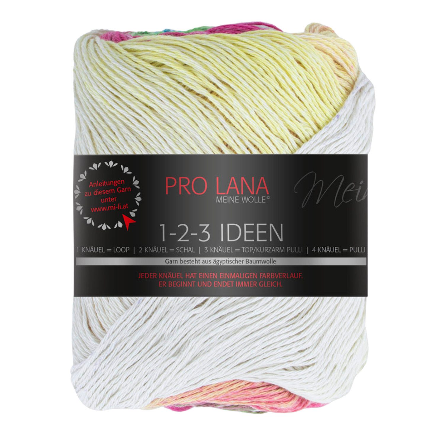 Pro Lana 1-2-3 IDEEN 100 g Häkelwolle, 315 m (Weiches Sommergarn mit frischem einmaligen Farbverlauf), 100 g