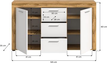 INOSIGN Sideboard Sideboard 125x80x35 cm in Eiche mit weißer Front, Wohnzimmer, Wohnzimmermöbel, Kommode, Schrank, Sideboard