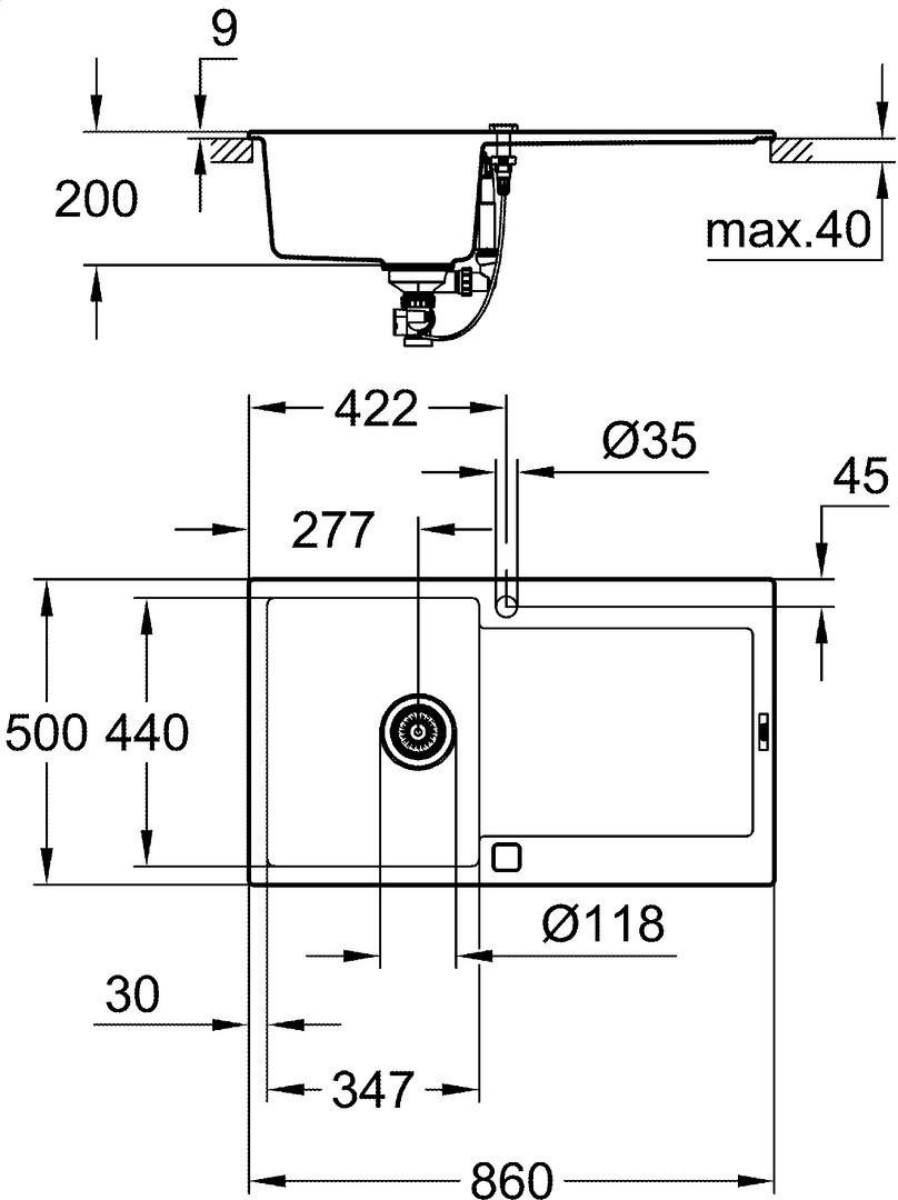 Grohe Granitspüle K500 Kompositküchenspüle, reversibel, granit schwarz (31644AP0) – Bild 3 von 3