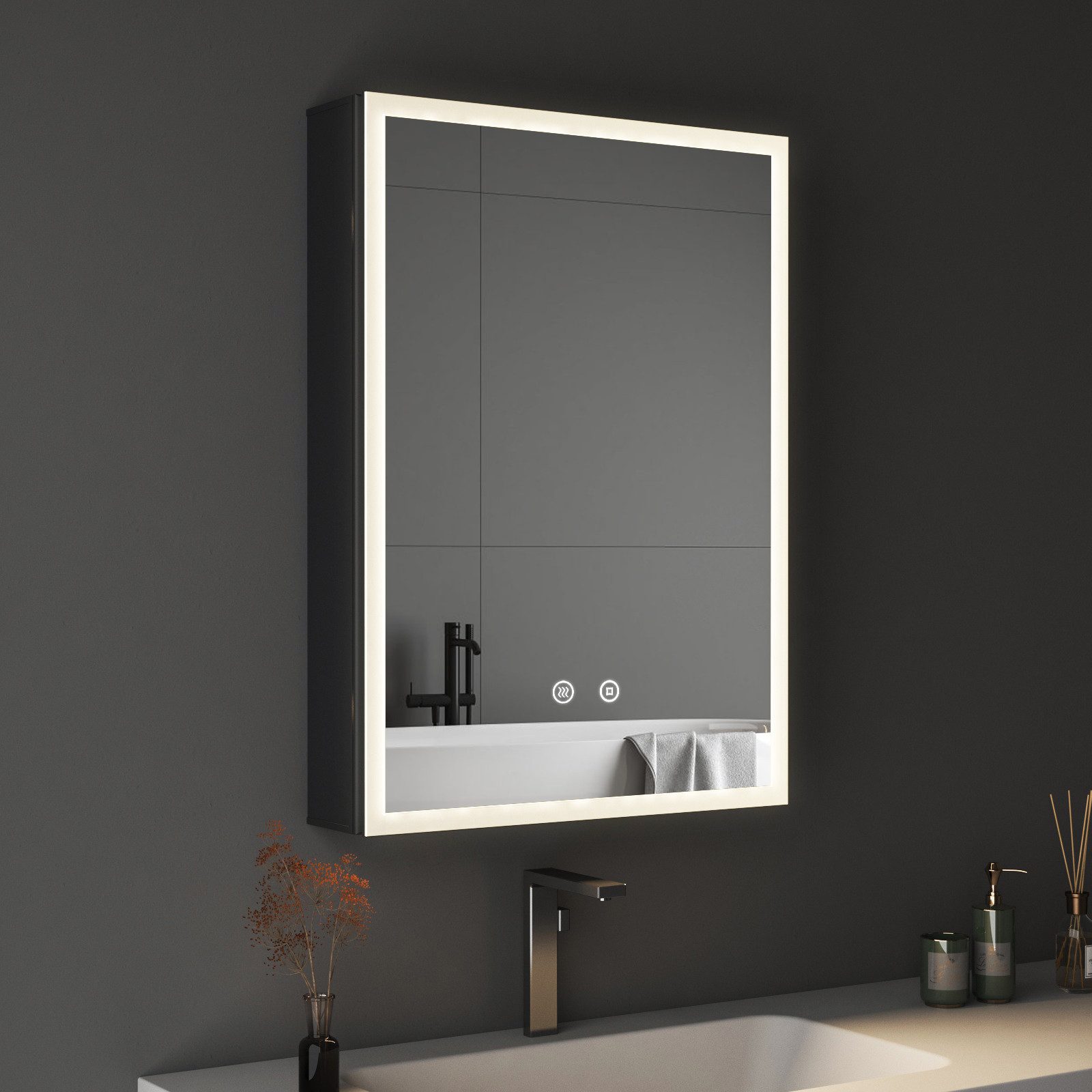 WDWRITTI Badspiegel mit schrank Spiegelschrank mit licht für Badezimmer (Ba günstig online kaufen