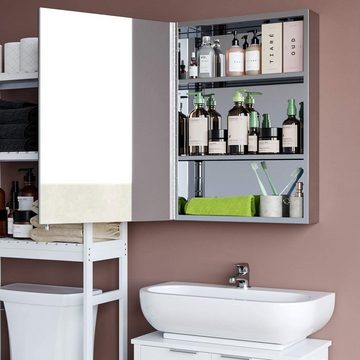 Homfa Spiegelschrank Badezimmerschrank aus Edelstahl mit 3 Fächern, Eintürig, Medizinschrank
