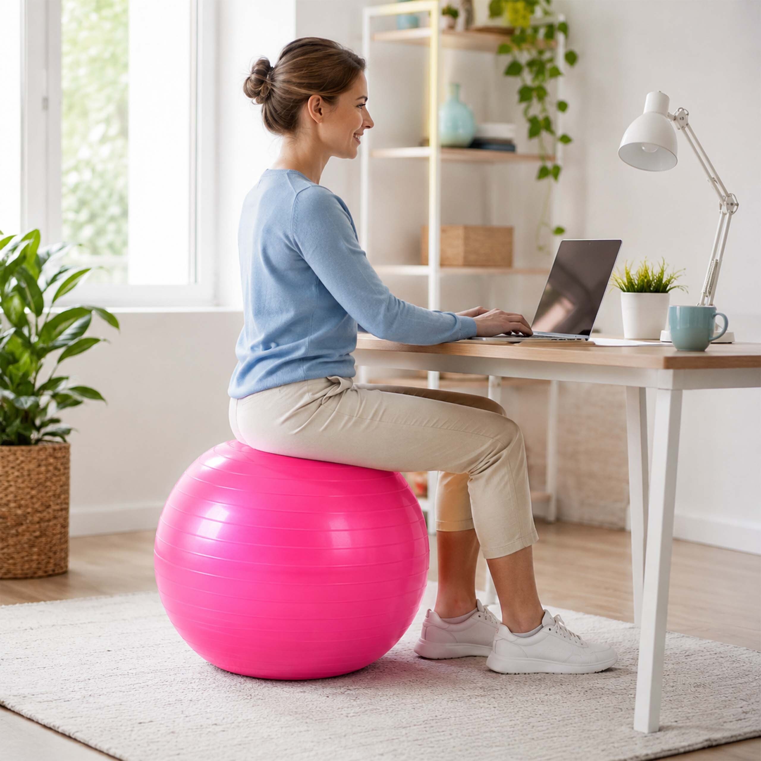 relaxdays Gymnastikball mit Luftpumpe (3-St), Pink, Ø 65 cm – Bild 3 von 5