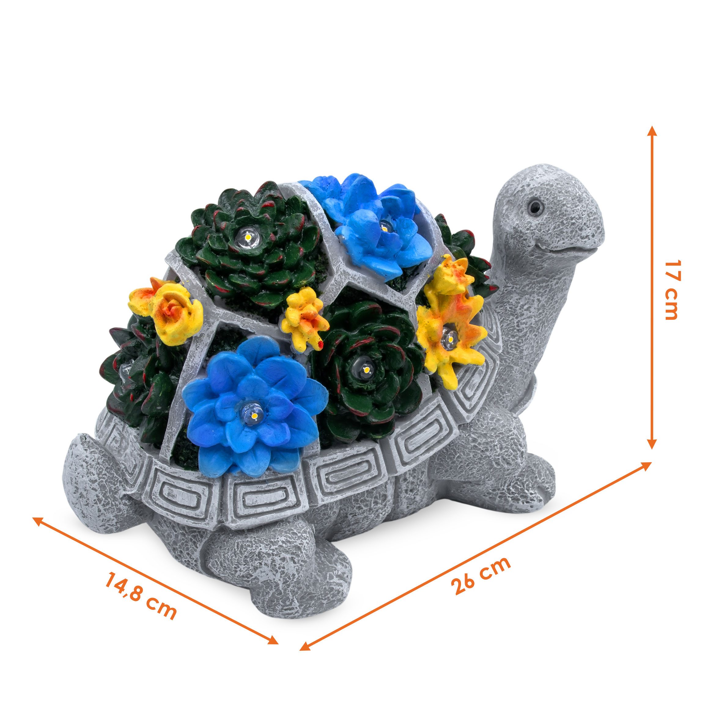 Spetebo LED Dekofigur Gartenfigur Schildkröte mit leuchtenden Blumen, Solar, LED fest integriert, warm weiß, Gartendeko Tierfigur warm weiß beleuchtet für Außen