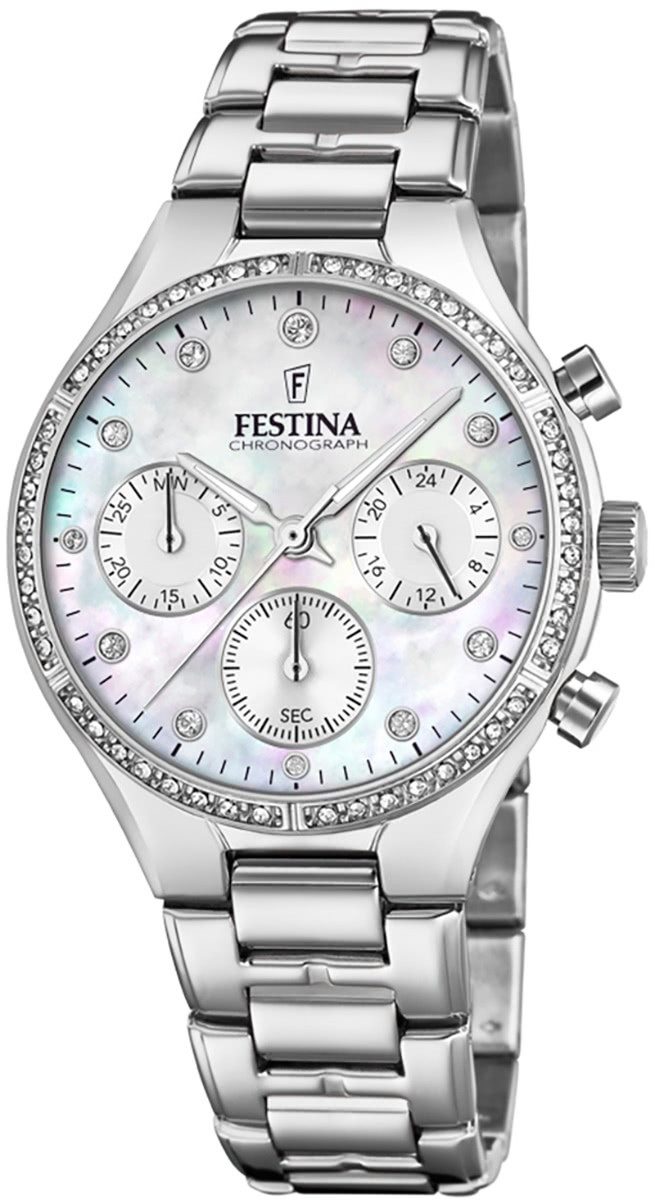 Festina Chronograph Festina Damen Uhr F20401/1 Edelstahl, (Chronograph), Damen Armbanduhr rund, Edelstahlarmband silber
