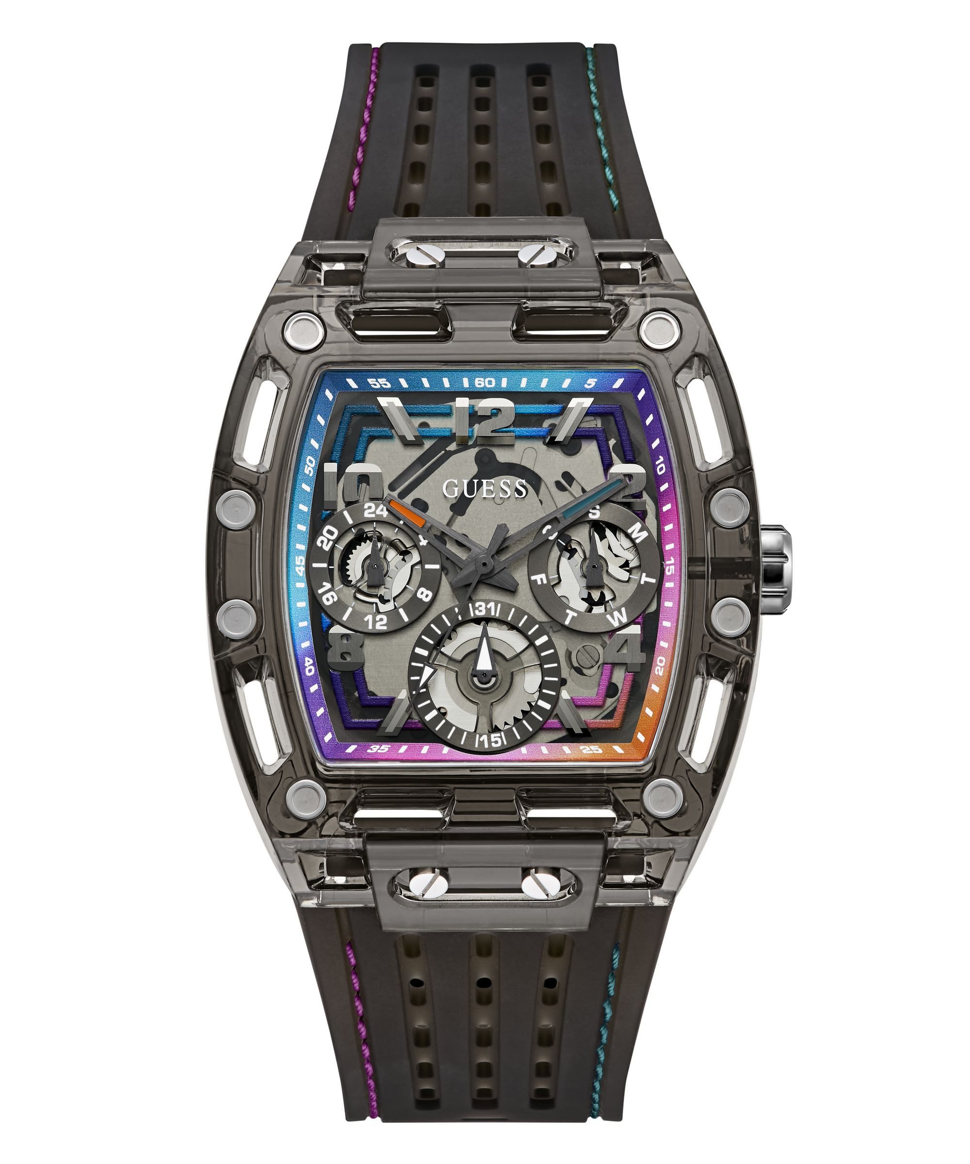 Guess Multifunktionsuhr PHOENIX GW0499G14, Quarzuhr, Armbanduhr, Herrenuhr, Silikonarmband, analog, Wochentag
