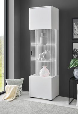 Furn.Design Glasvitrine Merced (Vitrine in weiß mit schwarz, 48 x 180 cm) Soft-Close, mit Staboptik